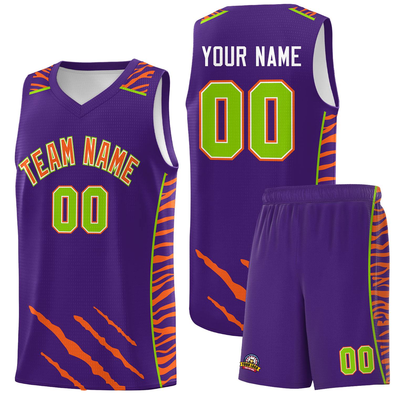 Custom Purple Personalized Tiger Claw Pattern Sports Uniform Basketball Jersey