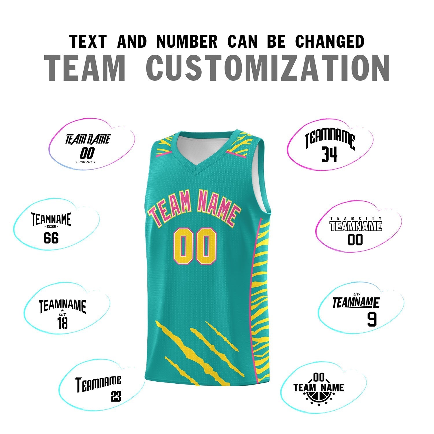 Custom Aqua Personalized Tiger Claw Pattern Sports Uniform Basketball Jersey