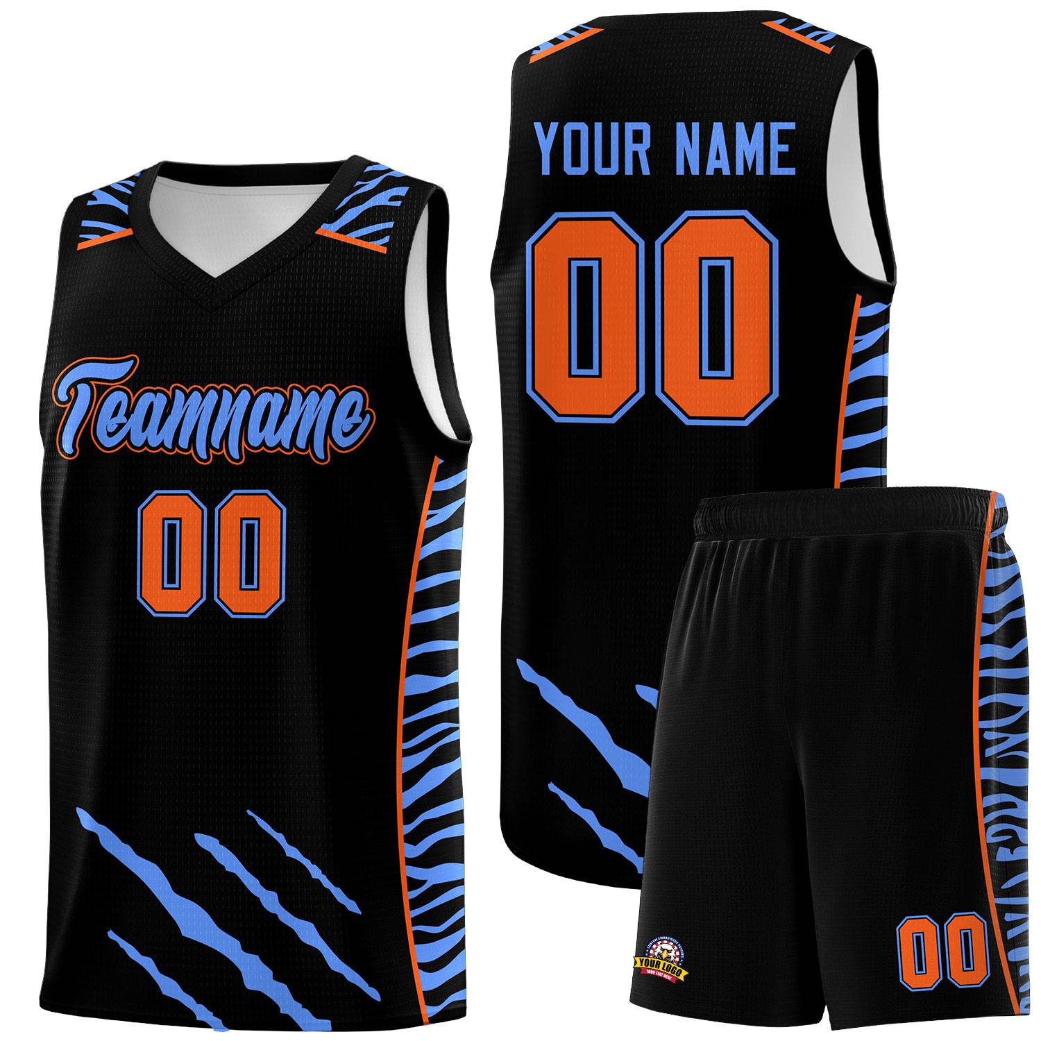 Custom Black Personalized Tiger Claw Pattern Sports Uniform Basketball Jersey