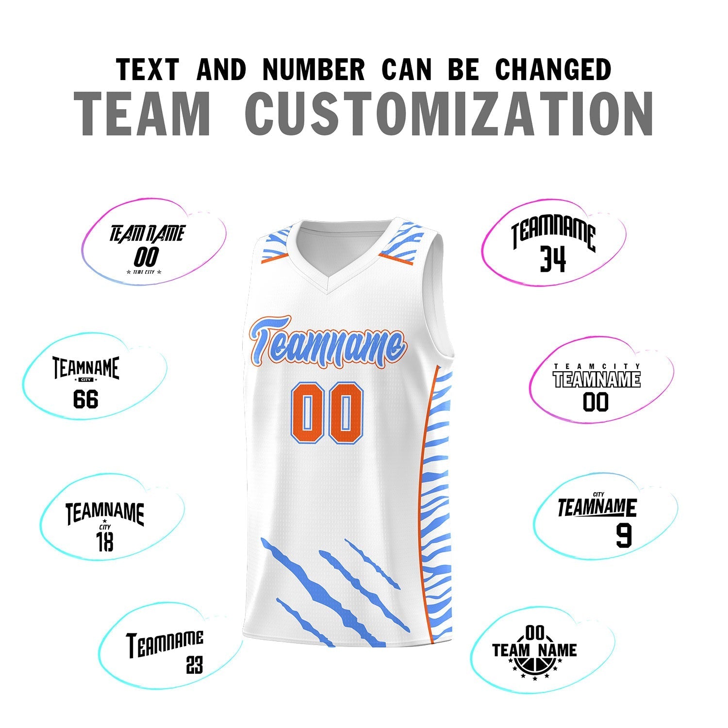 Custom White Personalized Tiger Claw Pattern Sports Uniform Basketball Jersey