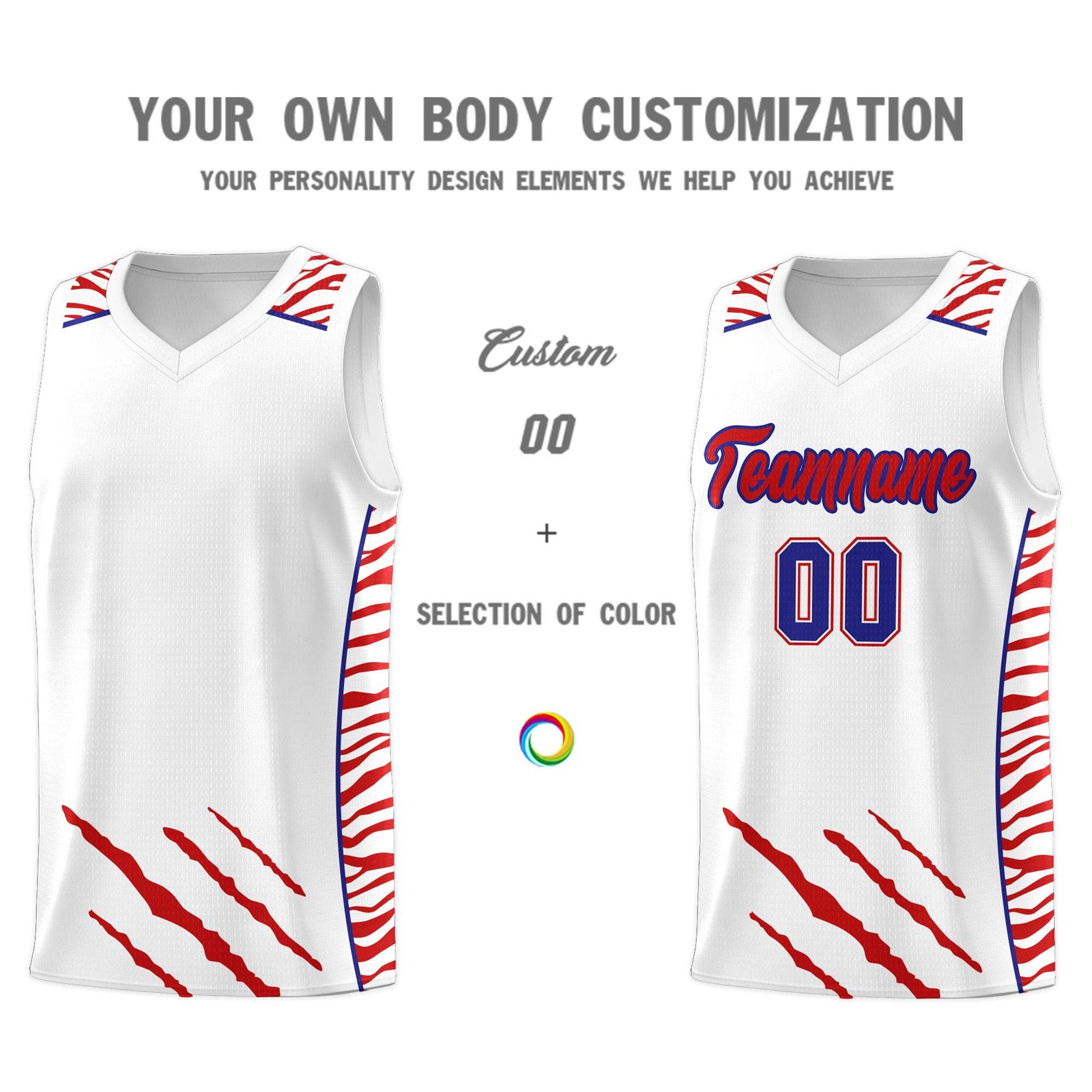 Custom White Personalized Tiger Claw Pattern Sports Uniform Basketball Jersey