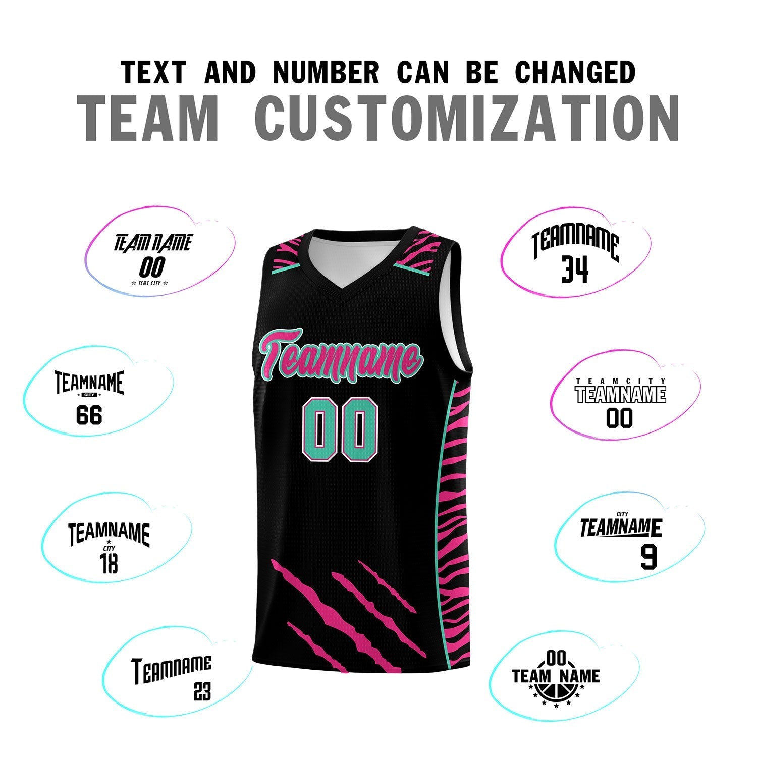 Custom Black Personalized Tiger Claw Pattern Sports Uniform Basketball Jersey