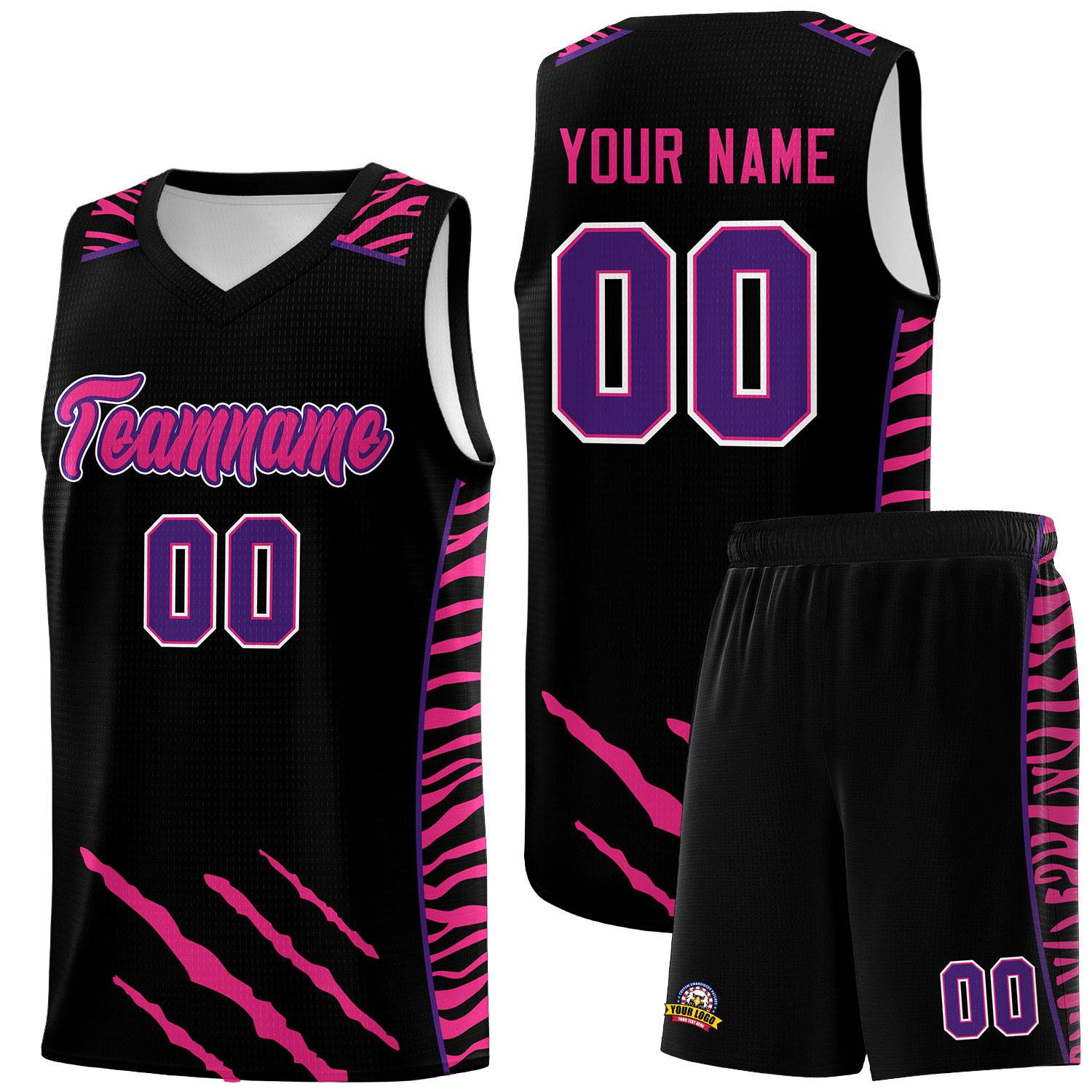 Custom Black Personalized Tiger Claw Pattern Sports Uniform Basketball Jersey