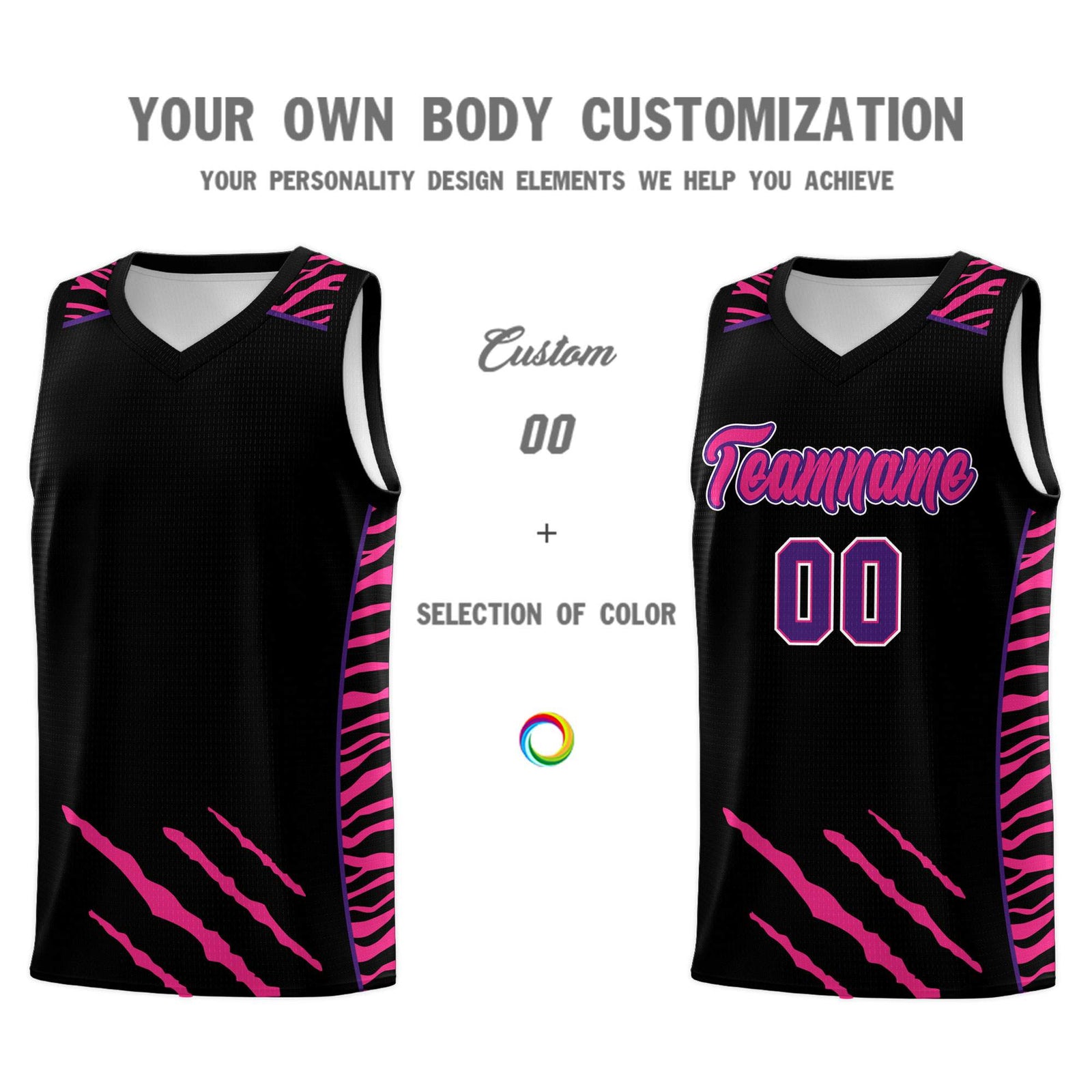 Custom Black Personalized Tiger Claw Pattern Sports Uniform Basketball Jersey