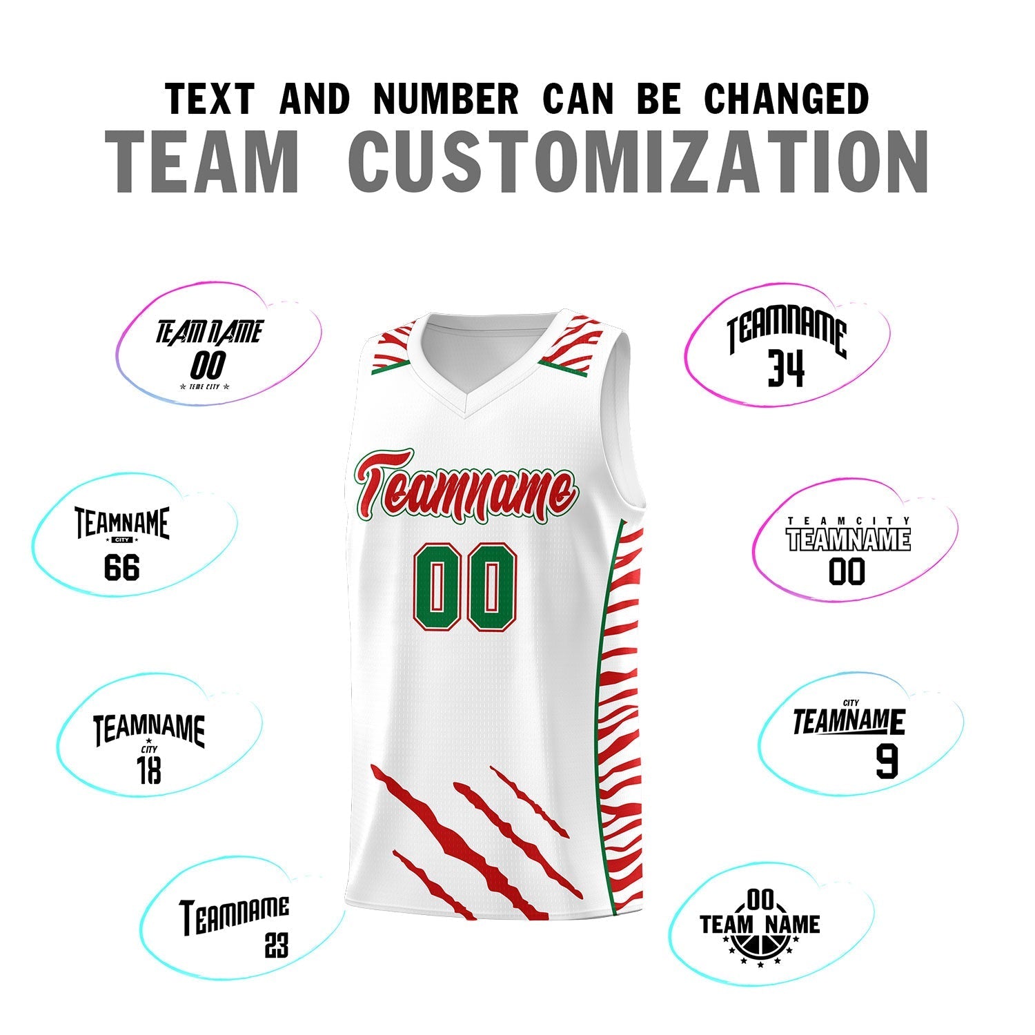 Custom White Personalized Tiger Claw Pattern Sports Uniform Basketball Jersey