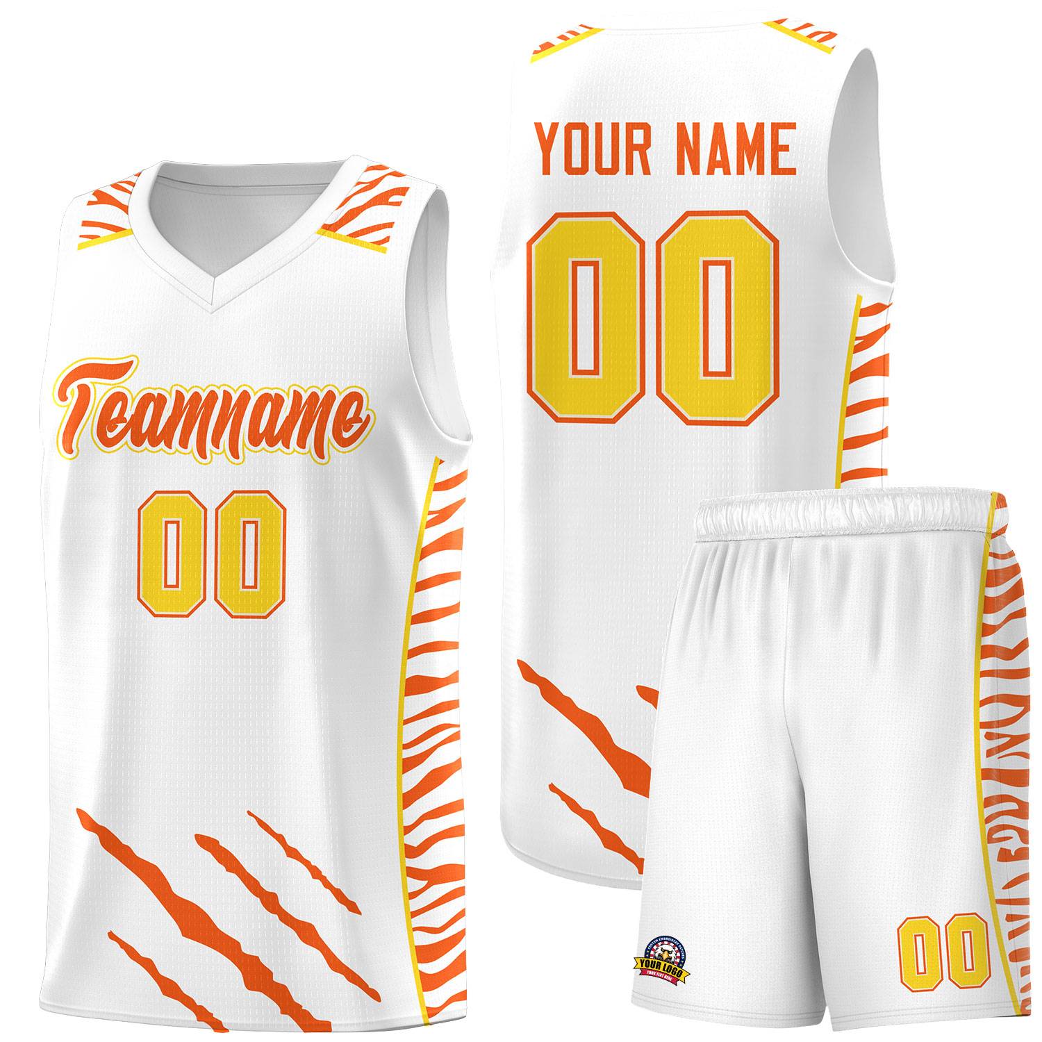 Custom White Personalized Tiger Claw Pattern Sports Uniform Basketball Jersey