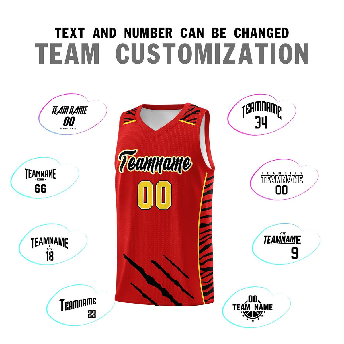 Custom Red Personalized Tiger Claw Pattern Sports Uniform Basketball Jersey