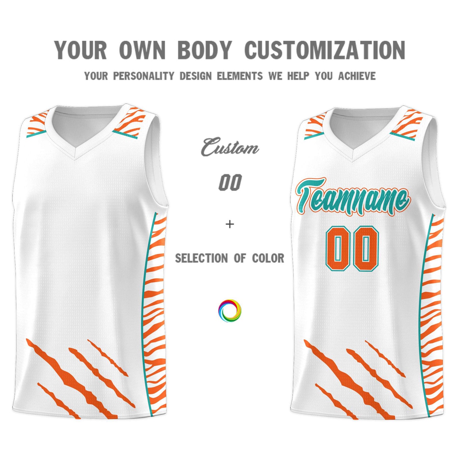 Custom White Personalized Tiger Claw Pattern Sports Uniform Basketball Jersey