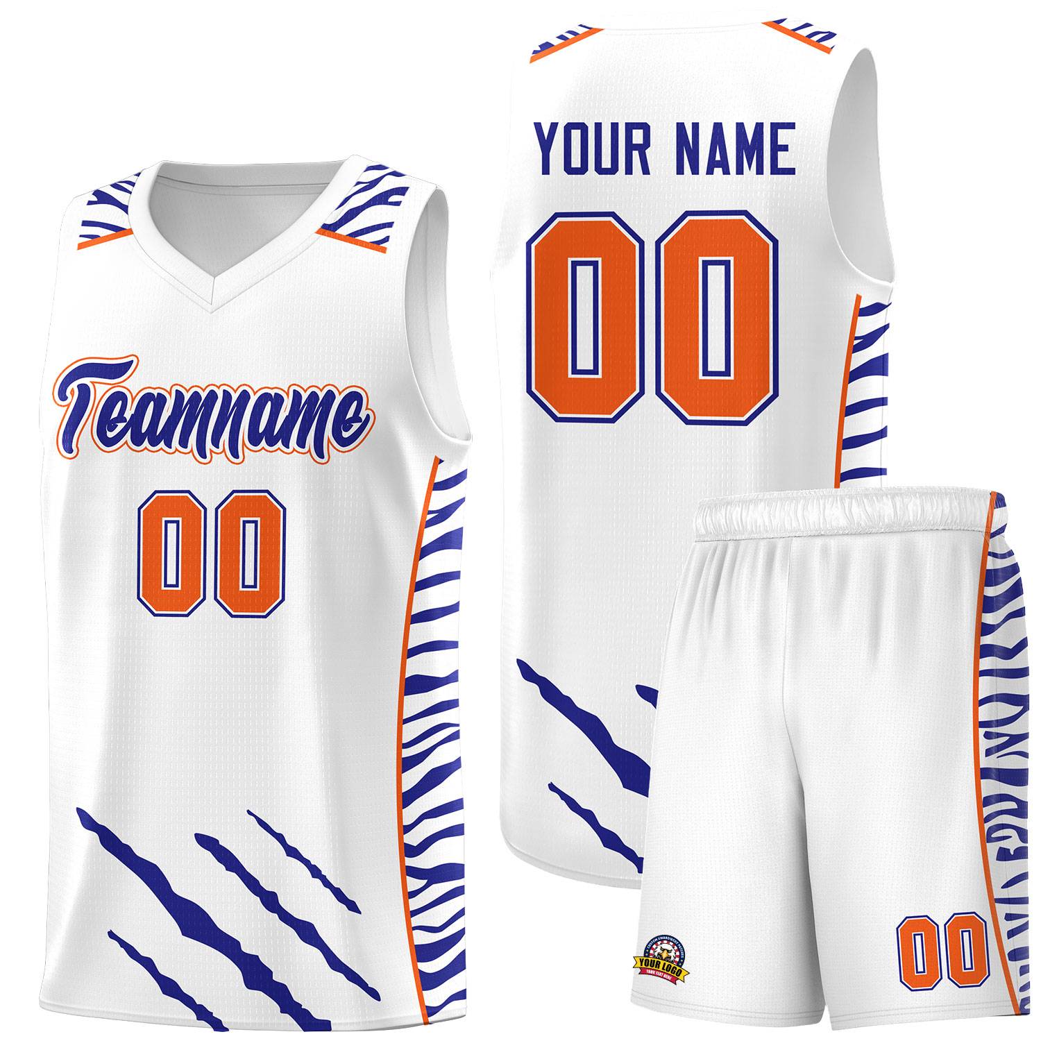 Custom White Personalized Tiger Claw Pattern Sports Uniform Basketball Jersey