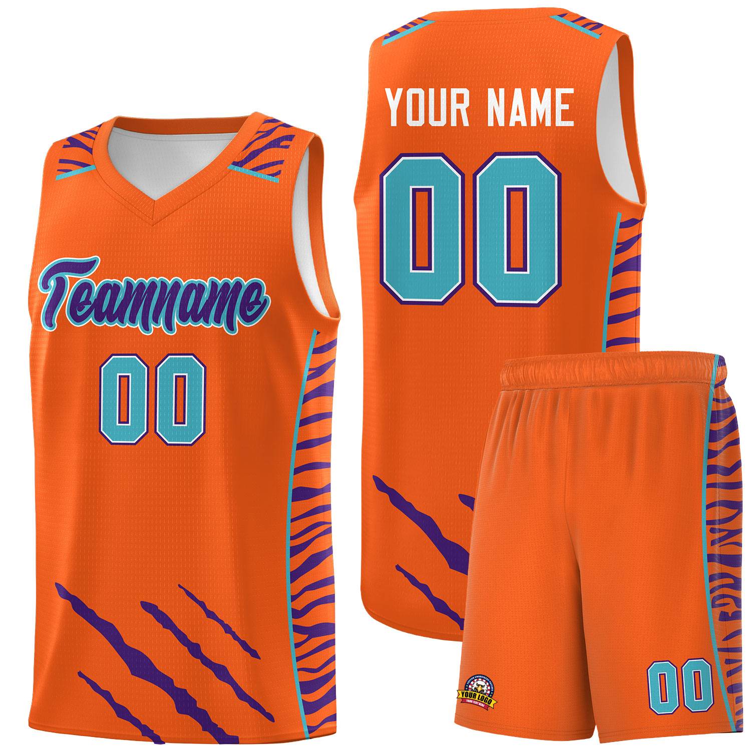 Custom Orange Personalized Tiger Claw Pattern Sports Uniform Basketball Jersey