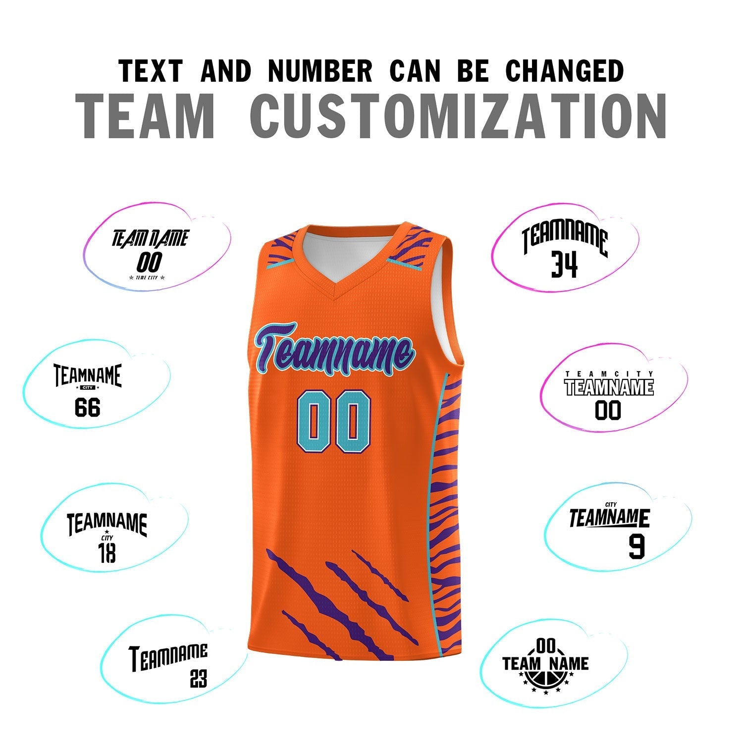 Custom Orange Personalized Tiger Claw Pattern Sports Uniform Basketball Jersey