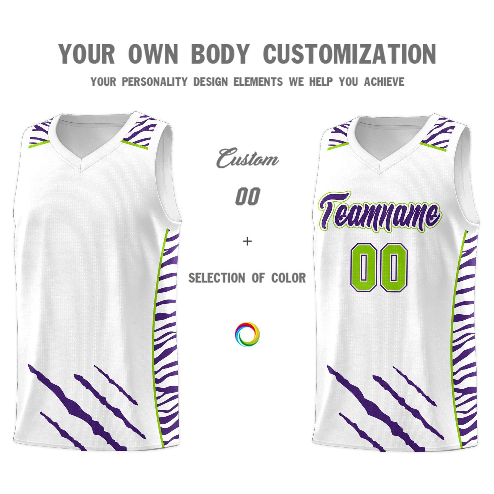 Custom White Personalized Tiger Claw Pattern Sports Uniform Basketball Jersey