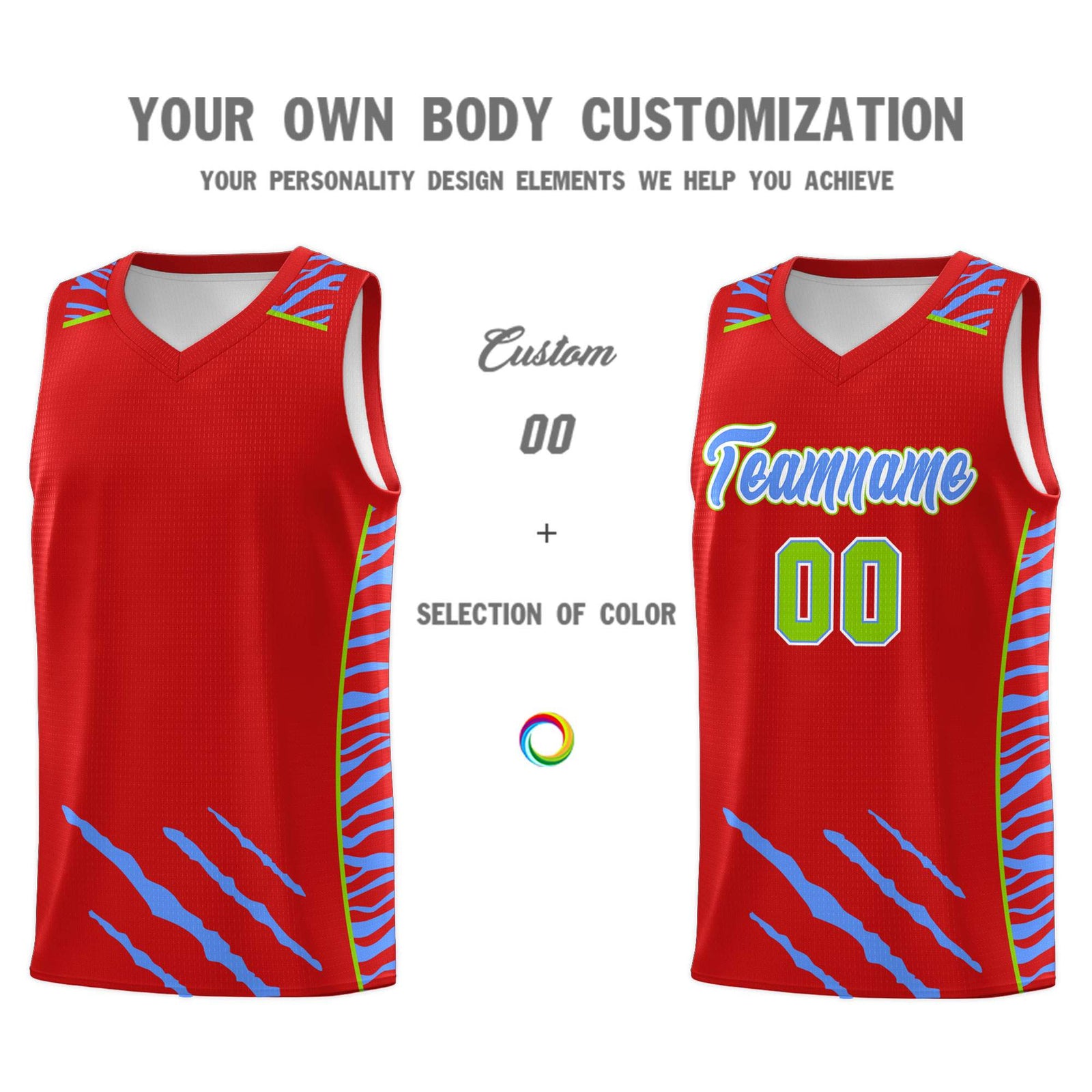 Custom Red Personalized Tiger Claw Pattern Sports Uniform Basketball Jersey