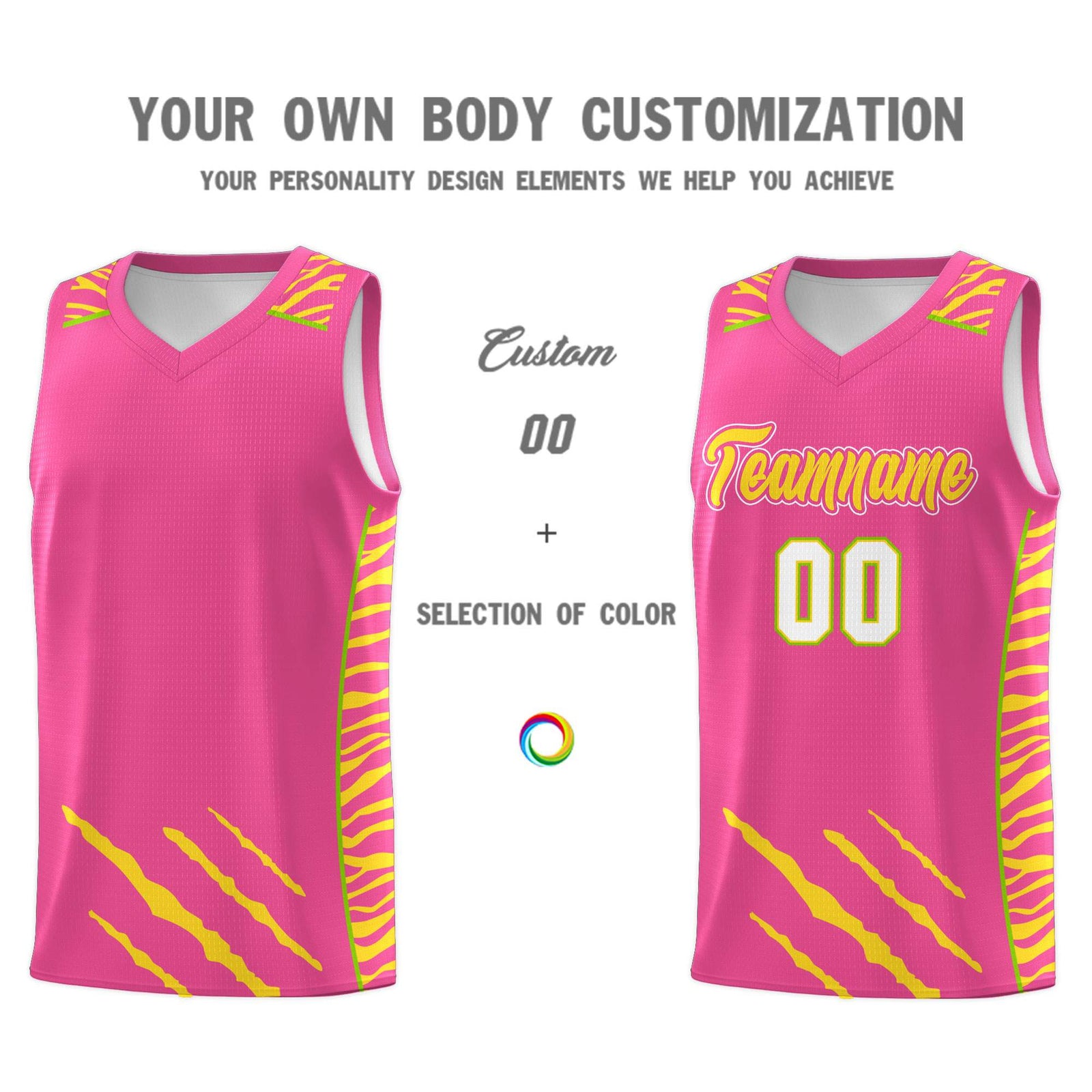 Custom Pink Personalized Tiger Claw Pattern Sports Uniform Basketball Jersey