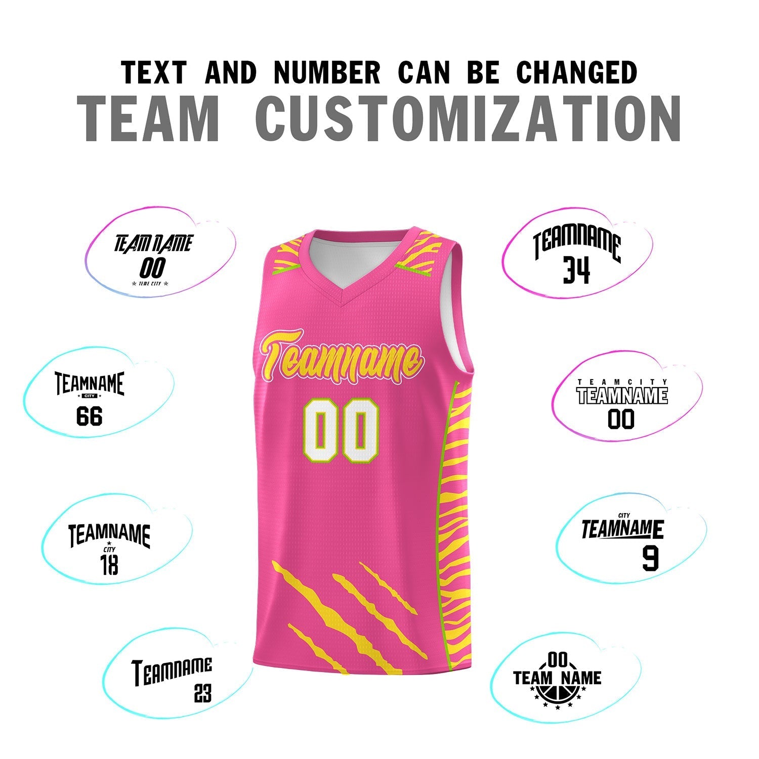 Custom Pink Personalized Tiger Claw Pattern Sports Uniform Basketball Jersey
