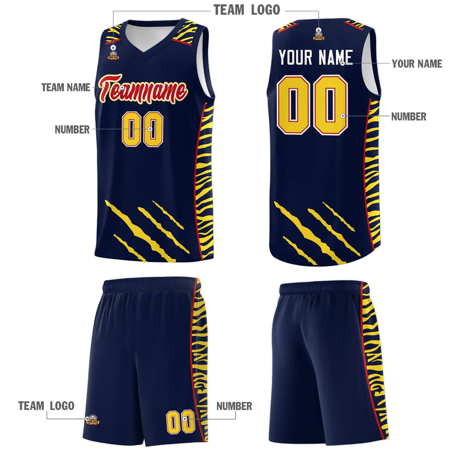Custom Navy Personalized Tiger Claw Pattern Sports Uniform Basketball Jersey