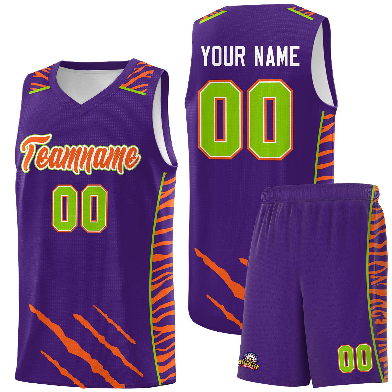 Custom Purple Personalized Tiger Claw Pattern Sports Uniform Basketball Jersey