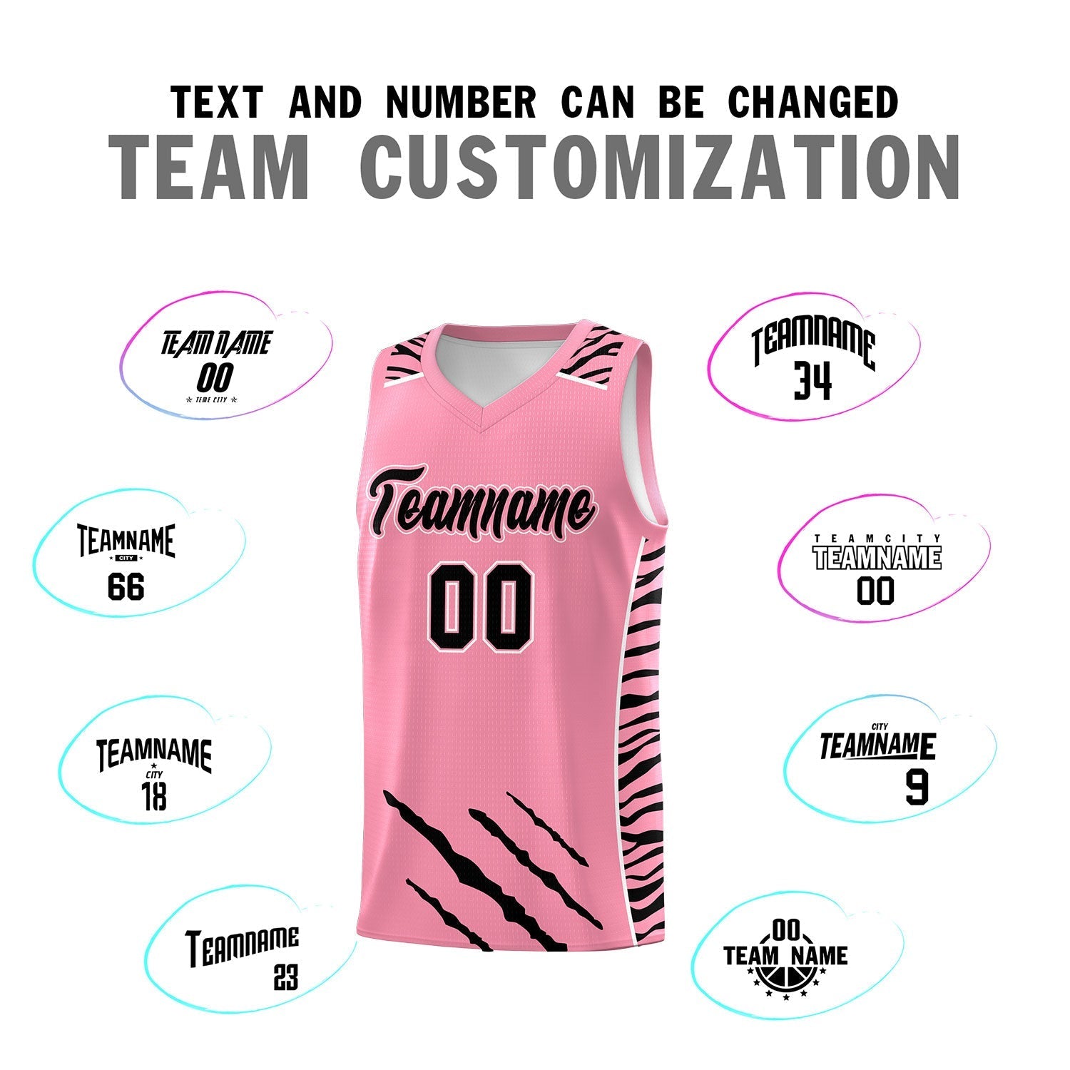Custom Light Pink Personalized Tiger Claw Pattern Sports Uniform Basketball Jersey
