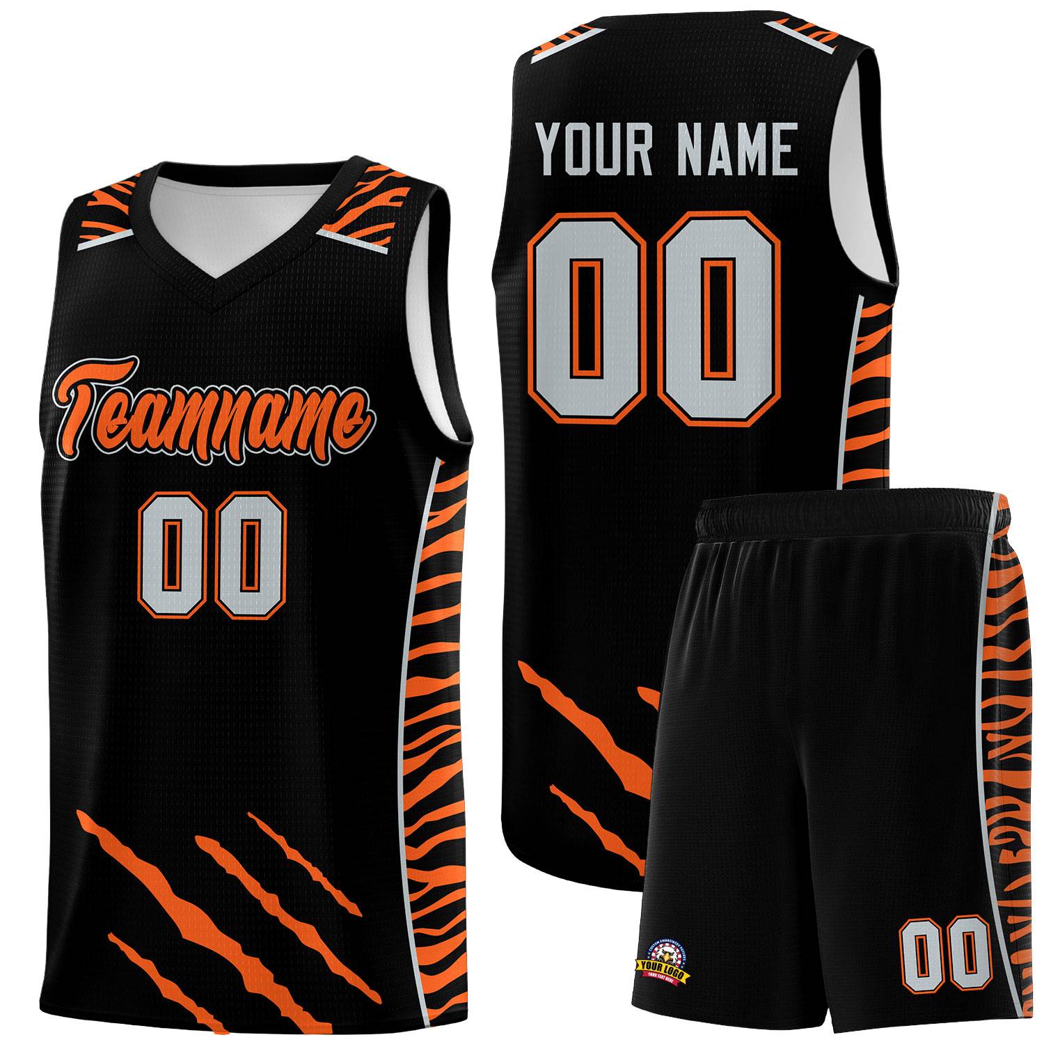 Custom Black Personalized Tiger Claw Pattern Sports Uniform Basketball Jersey