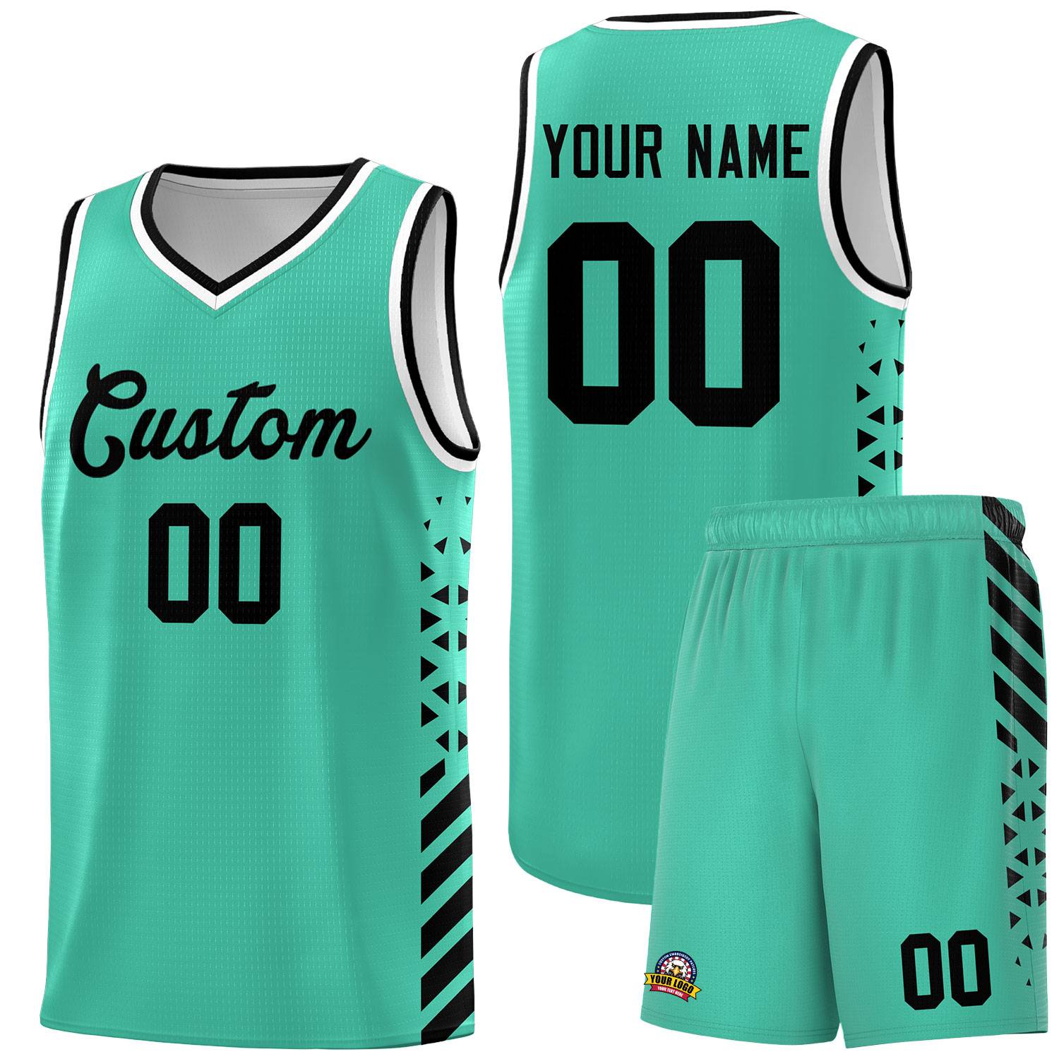Custom Bright Green Basketball Kits With Side Black Diamond Stripe Pattern