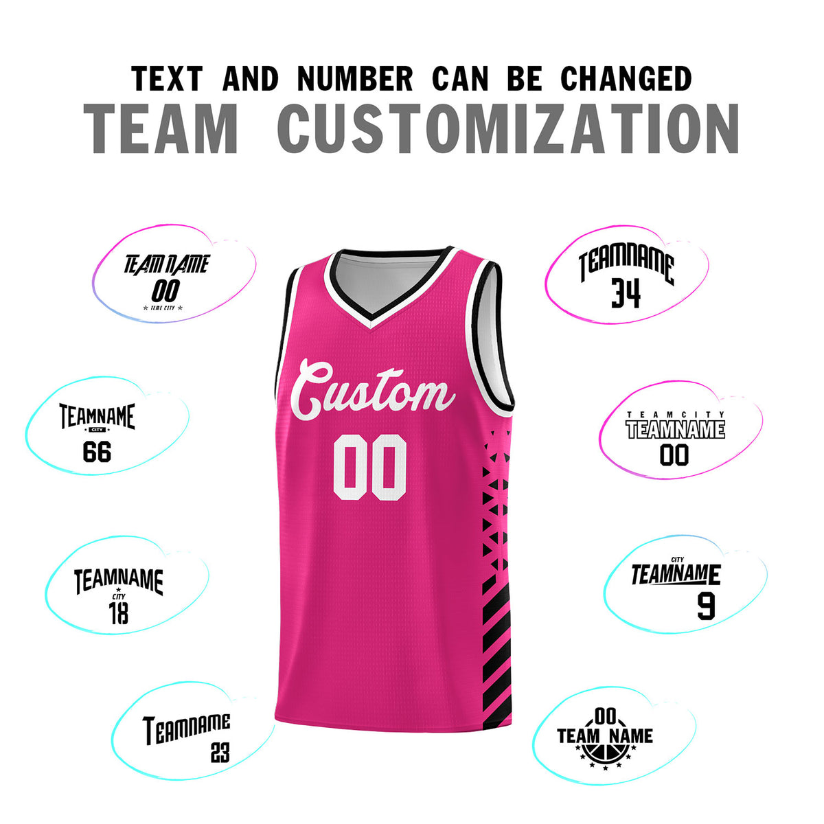 Custom Rose Red Basketball Kits With Side Black Diamond Stripe Pattern