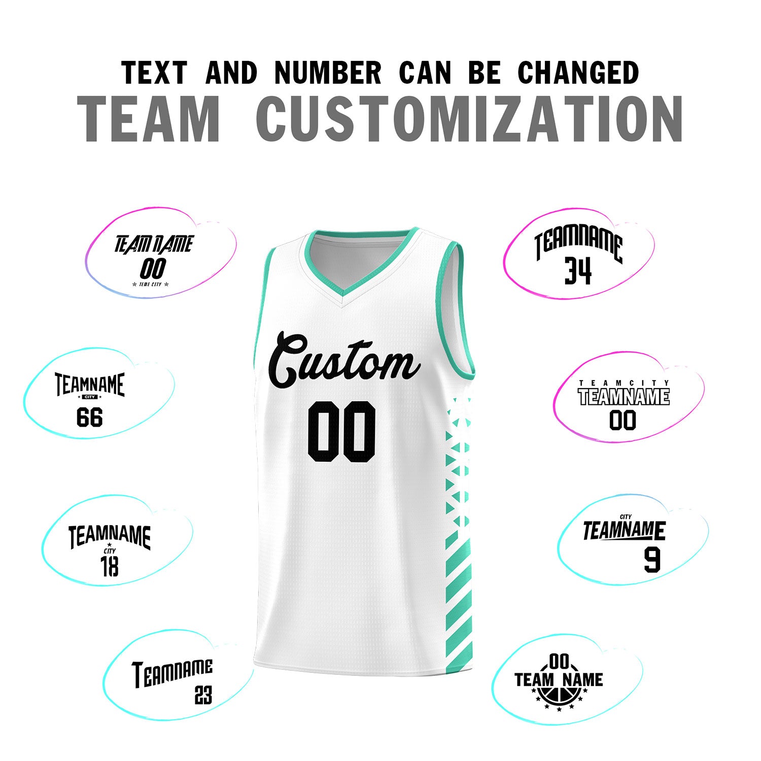 Custom White Basketball Kits With Side Bright Green Diamond Stripe Pattern