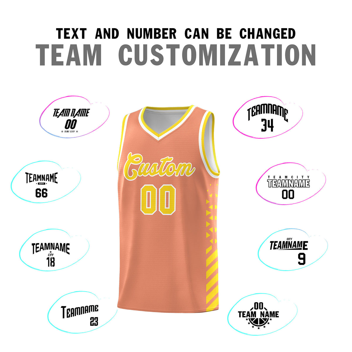 Custom Light Orange Basketball Kits With Side Gold Diamond Stripe Pattern