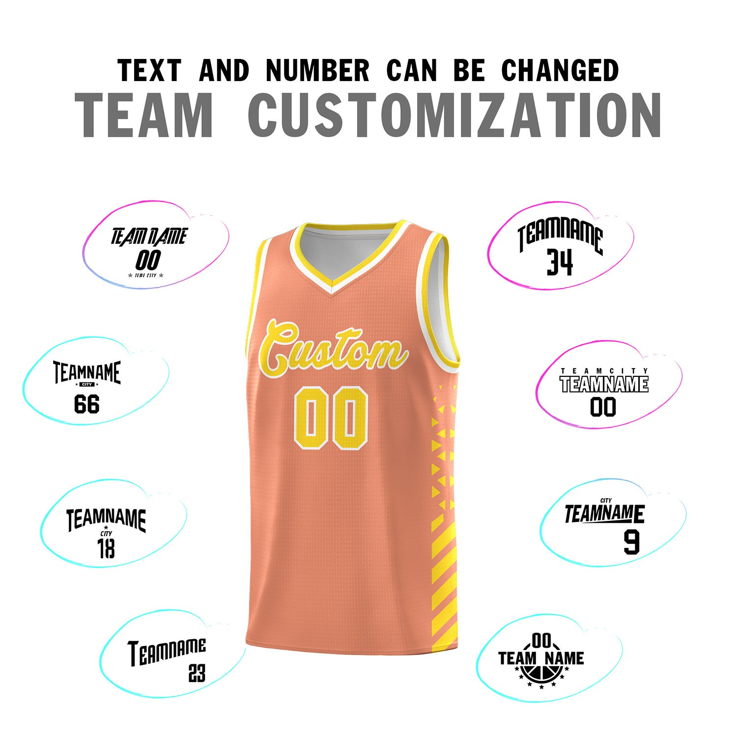 Custom Light Orange Basketball Kits With Side Gold Diamond Stripe Pattern