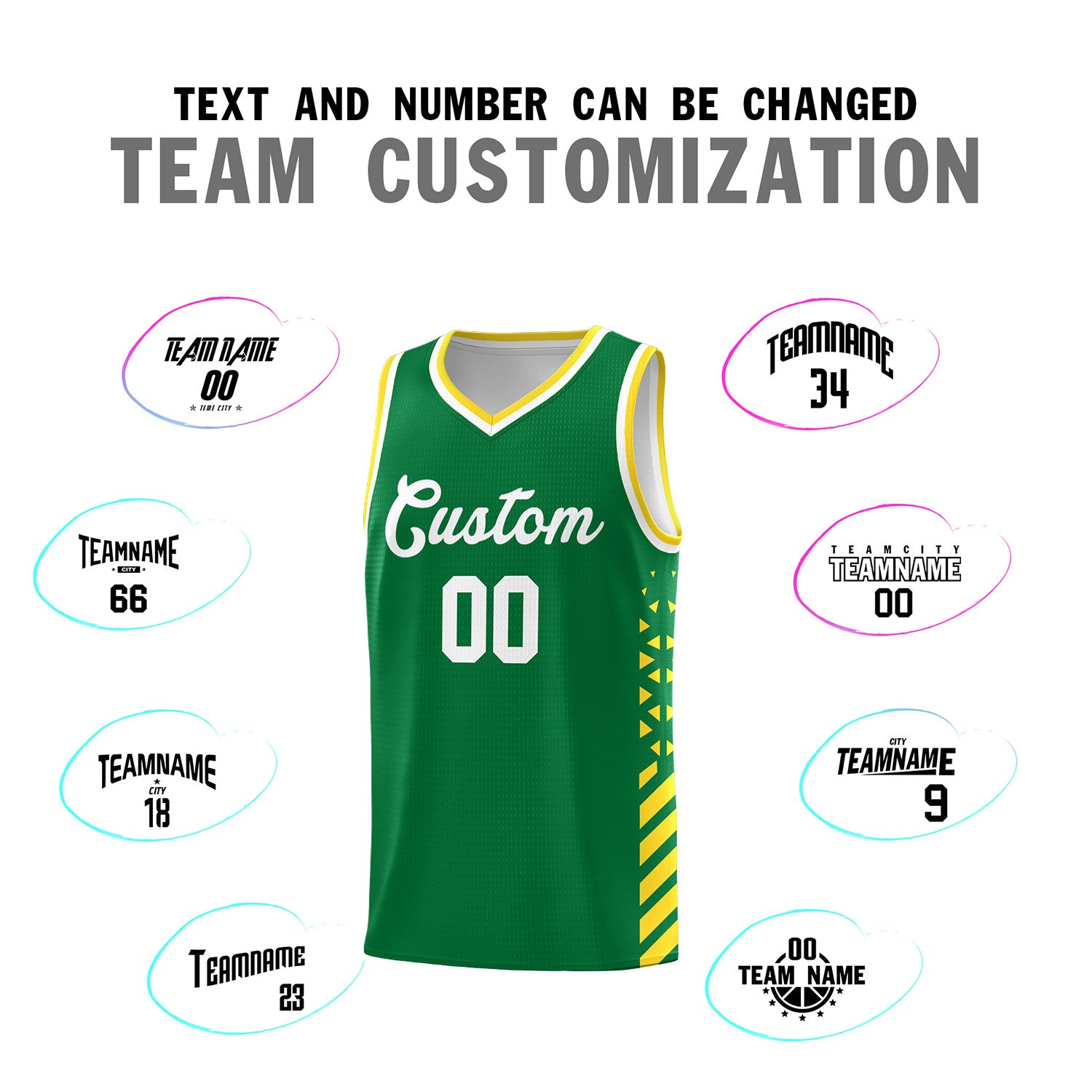 Custom Kelly Green Basketball Kits With Side Gold Diamond Stripe Pattern
