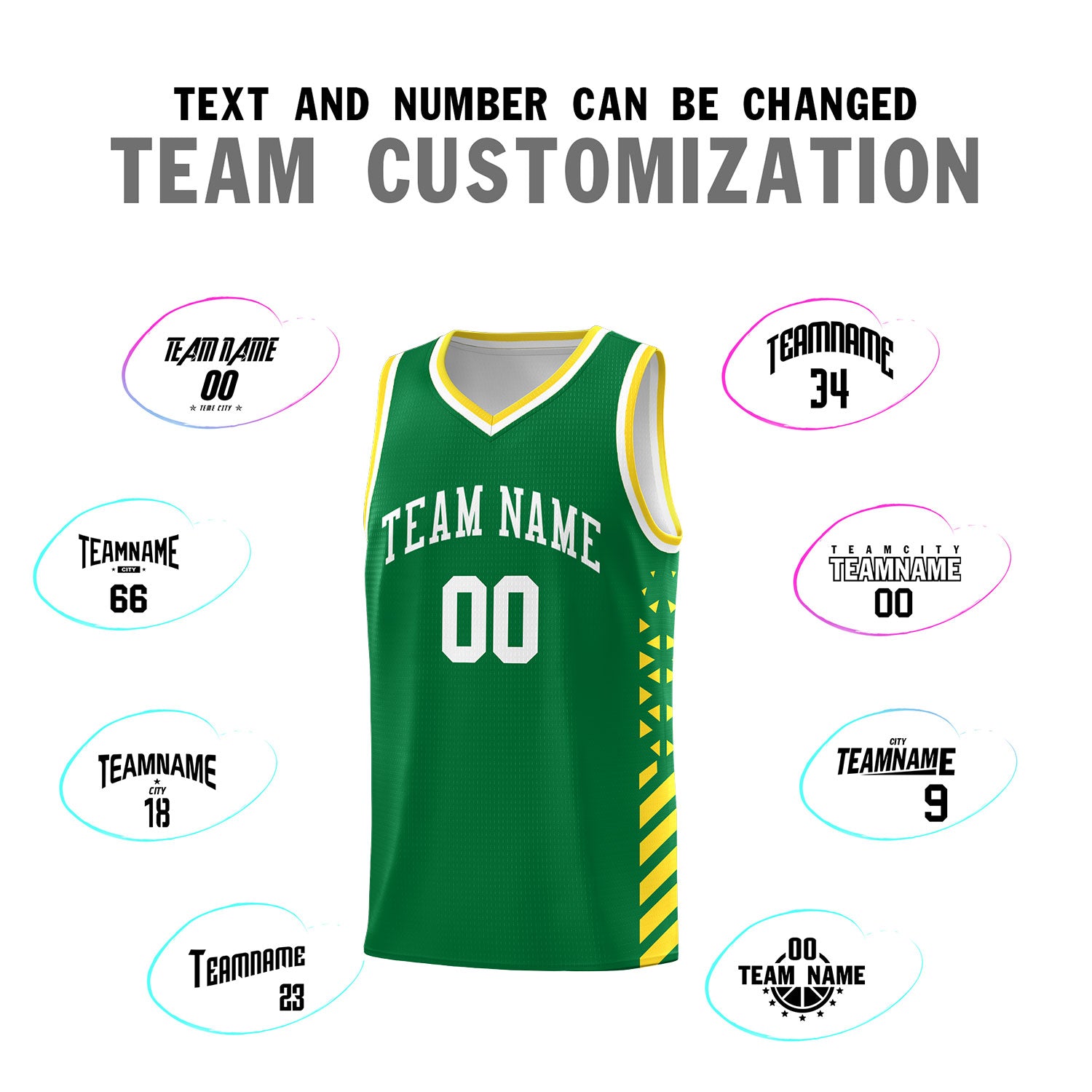 Custom Kelly Green Basketball Kits With Side Gold Diamond Stripe Pattern