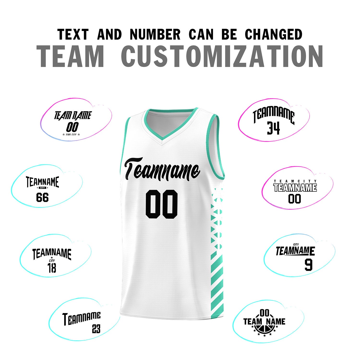 Custom White Basketball Kits With Side Bright Green Diamond Stripe Pattern