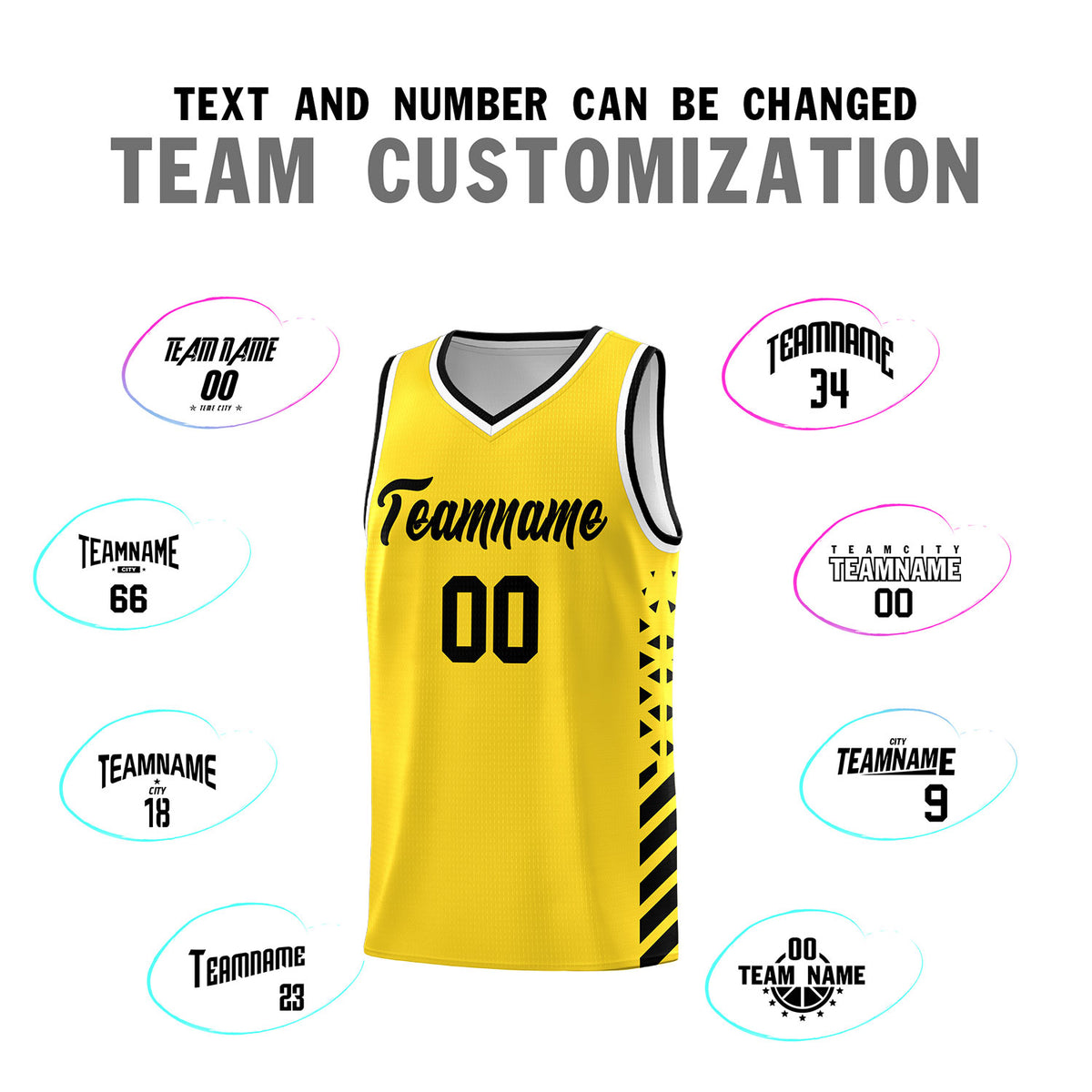 Custom Gold Basketball Kits With Side Black Diamond Stripe Pattern