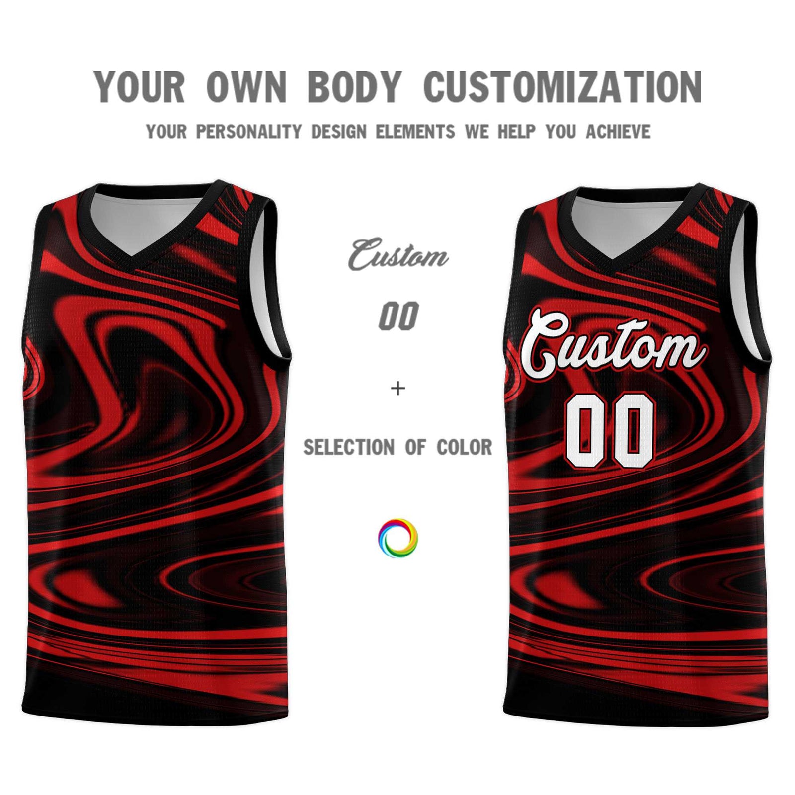 Custom Black Red Graffiti Pattern Fluids Style Sports Uniform Basketball Jersey Sets