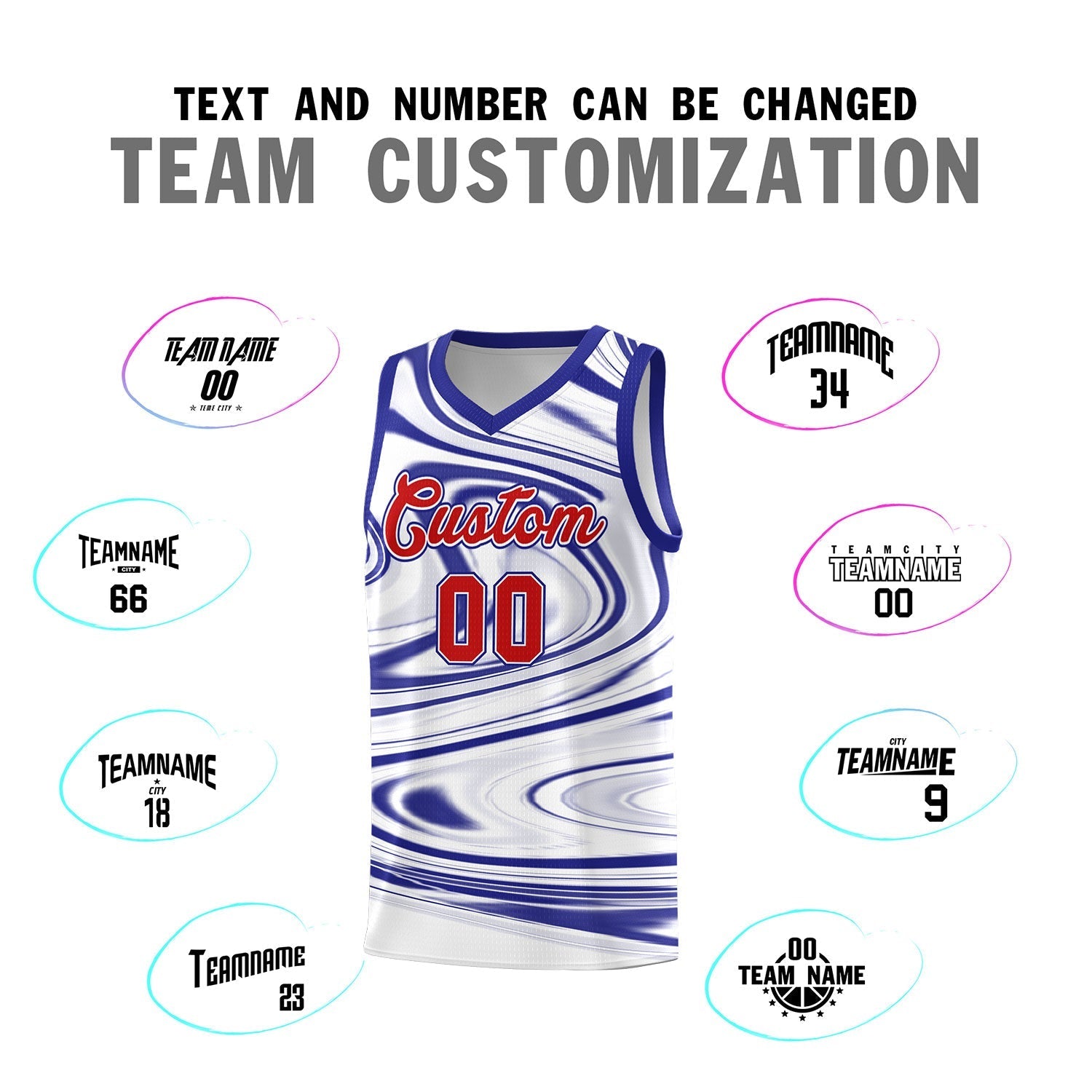 Custom White Royal Graffiti Pattern Fluids Style Sports Uniform Basketball Jersey Sets