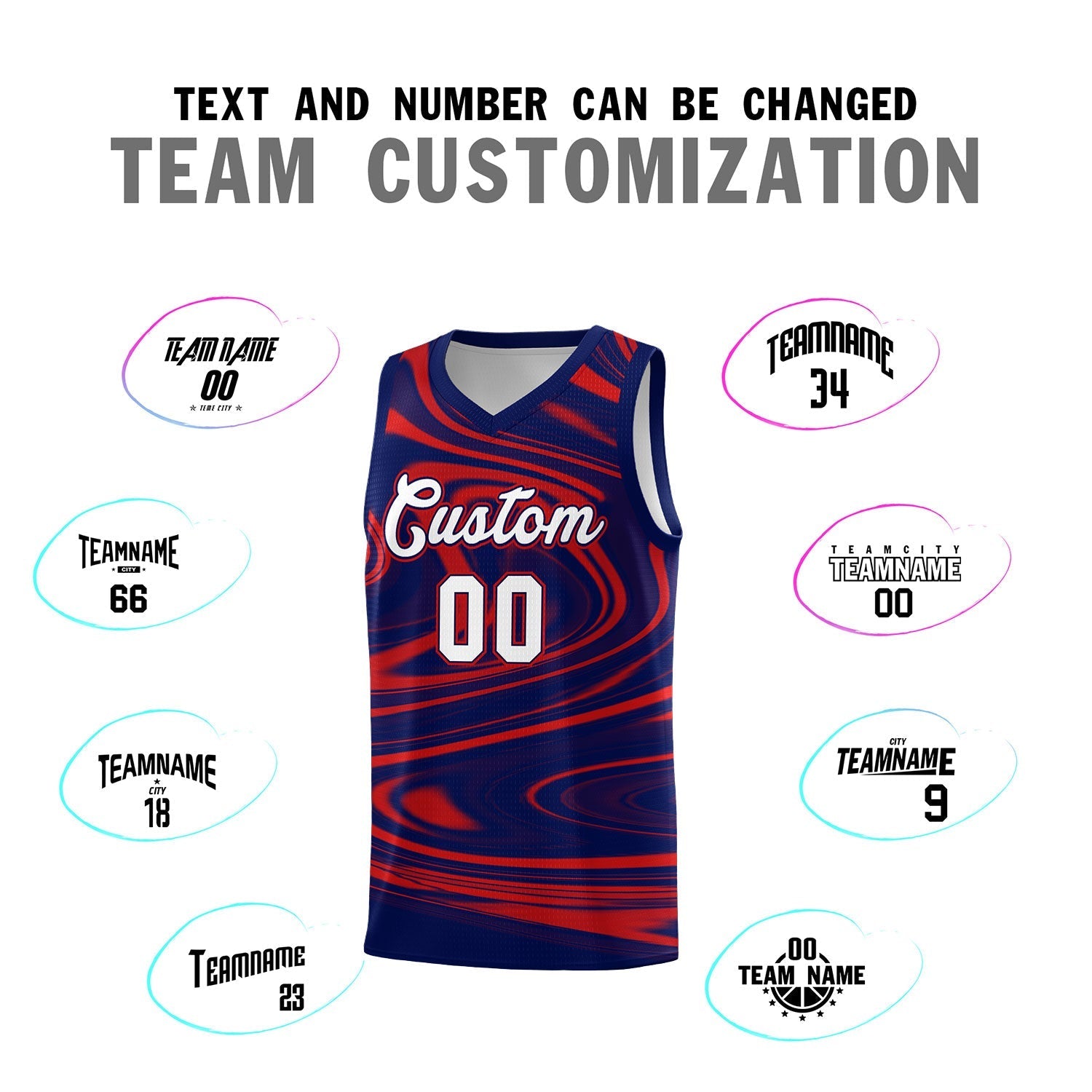Custom Navy Red Graffiti Pattern Fluids Style Sports Uniform Basketball Jersey Sets