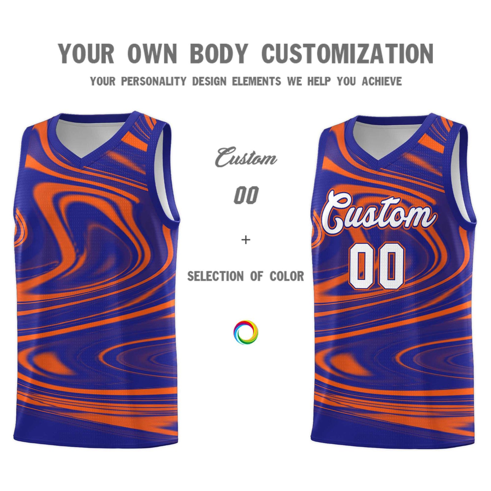 Custom Royal Orange Graffiti Pattern Fluids Style Sports Uniform Basketball Jersey Sets