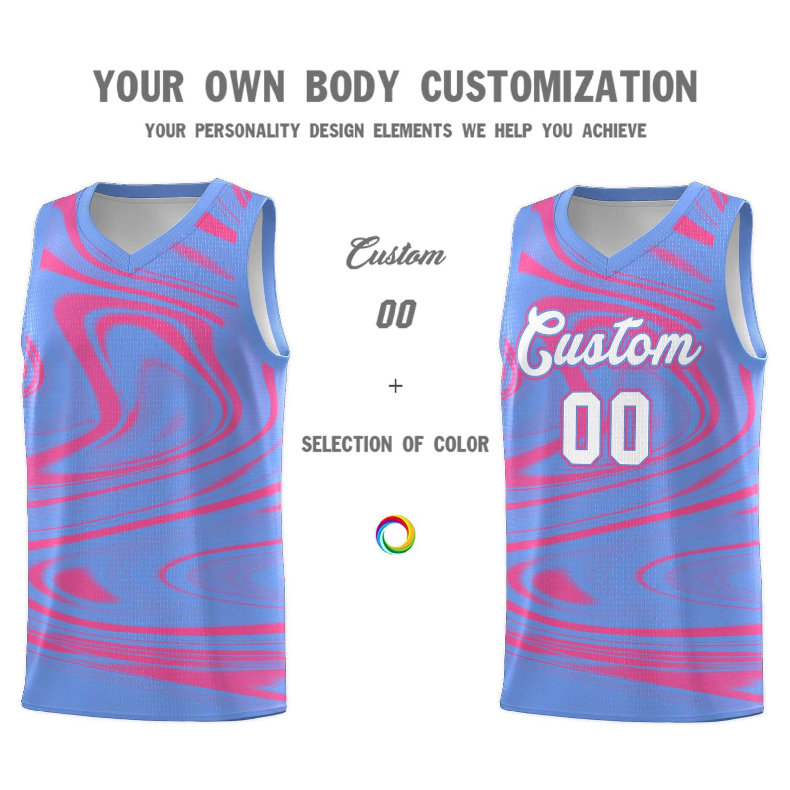Custom Light Blue Pink Graffiti Pattern Fluids Style Sports Uniform Basketball Jersey Sets
