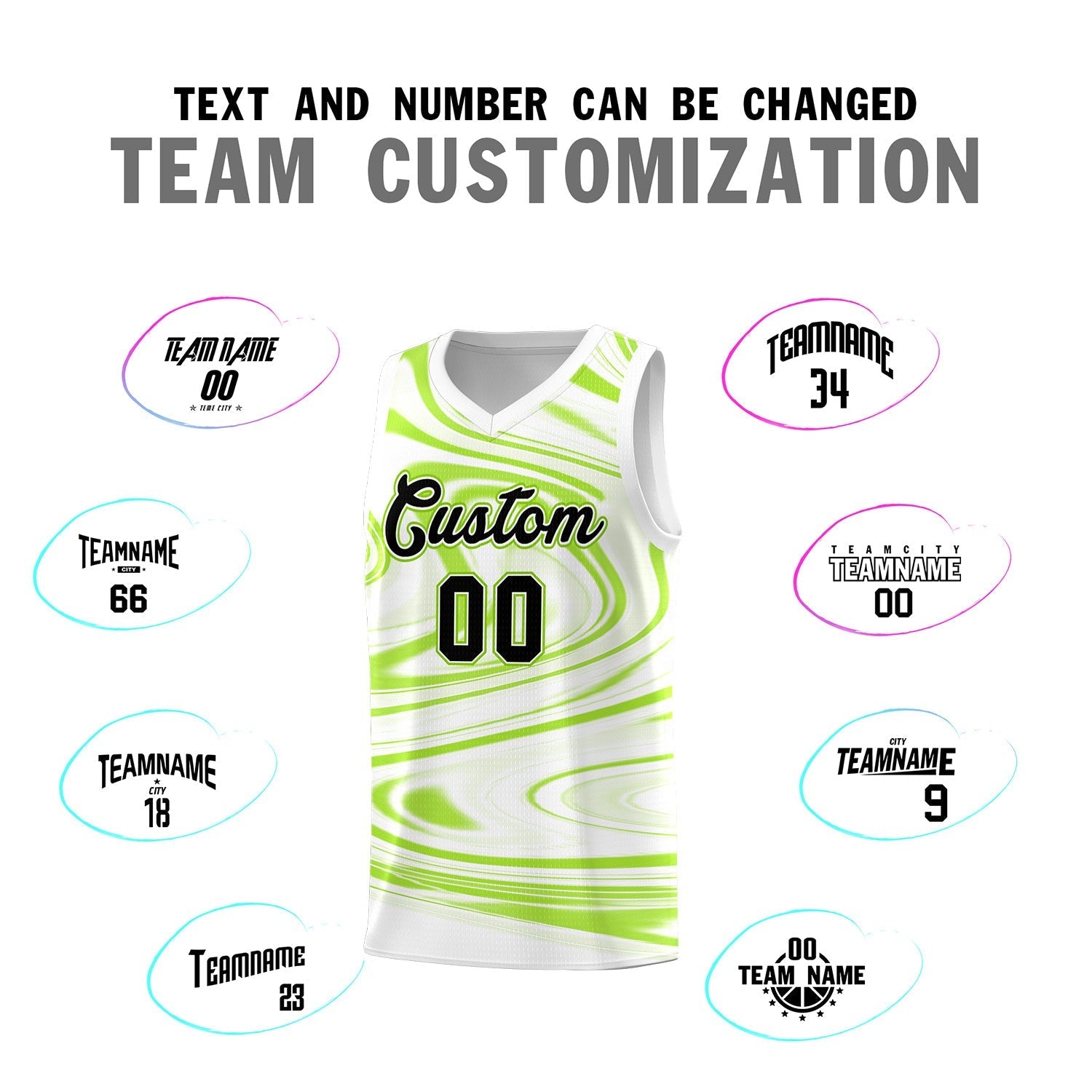 Custom White Light Green Graffiti Pattern Fluids Style Sports Uniform Basketball Jersey Sets