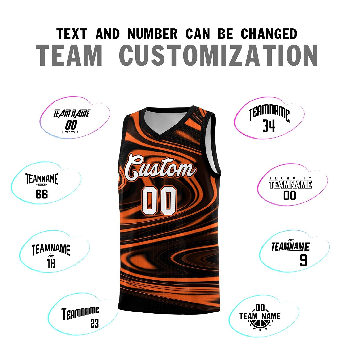 Custom Black Orange Graffiti Pattern Fluids Style Sports Uniform Basketball Jersey Sets