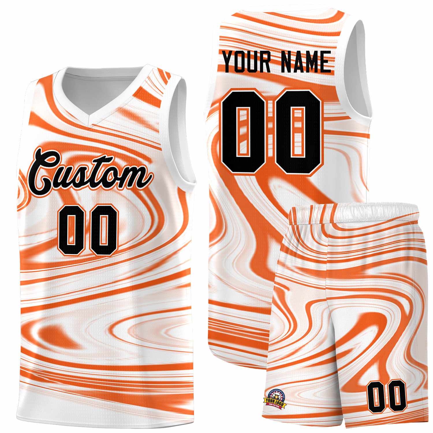 Custom White Orange Graffiti Pattern Fluids Style Sports Uniform Basketball Jersey Sets