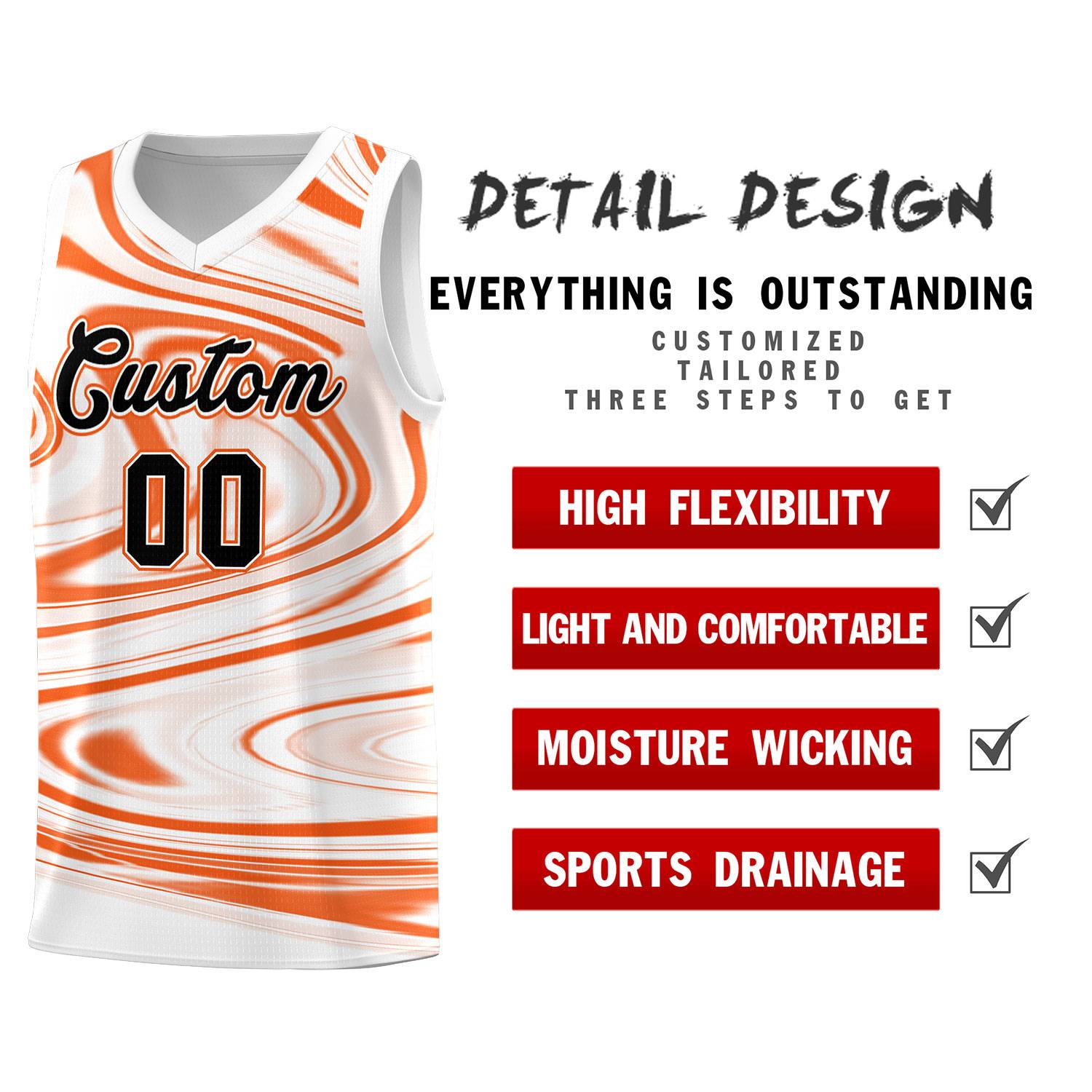 Custom White Orange Graffiti Pattern Fluids Style Sports Uniform Basketball Jersey Sets