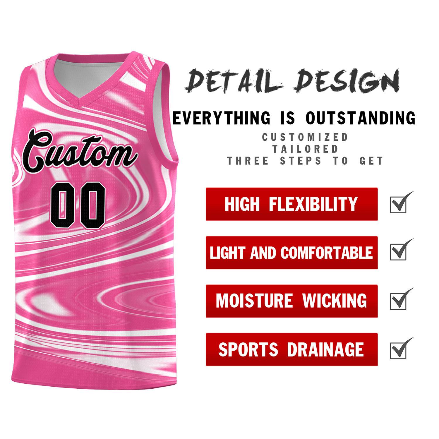 Custom Pink White Graffiti Pattern Fluids Style Sports Uniform Basketball Jersey Sets