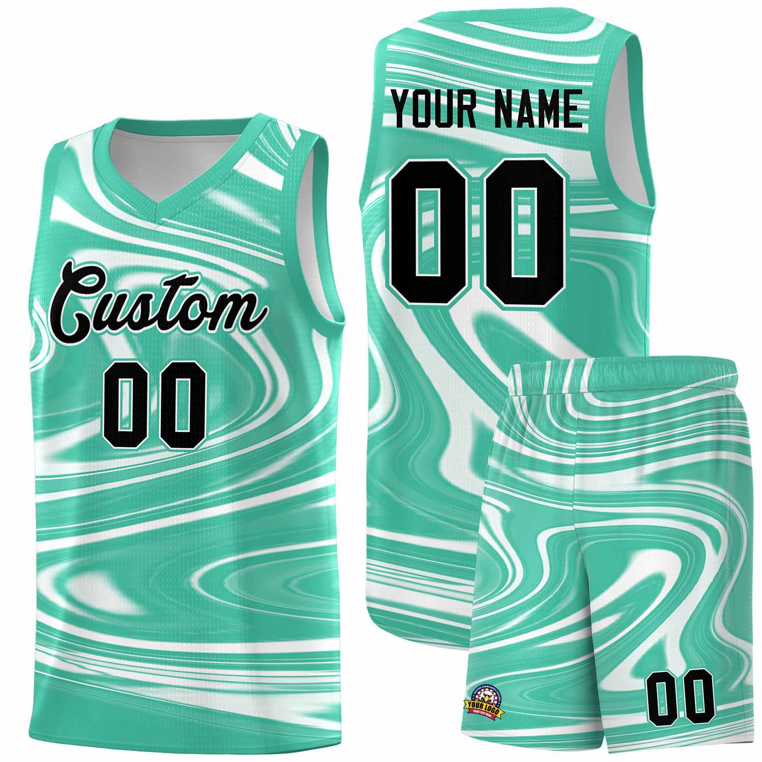 Custom Bright Green White Graffiti Pattern Fluids Style Sports Uniform Basketball Jersey Sets
