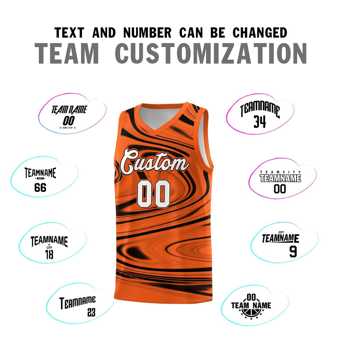Custom Orange Black Graffiti Pattern Fluids Style Sports Uniform Basketball Jersey Sets