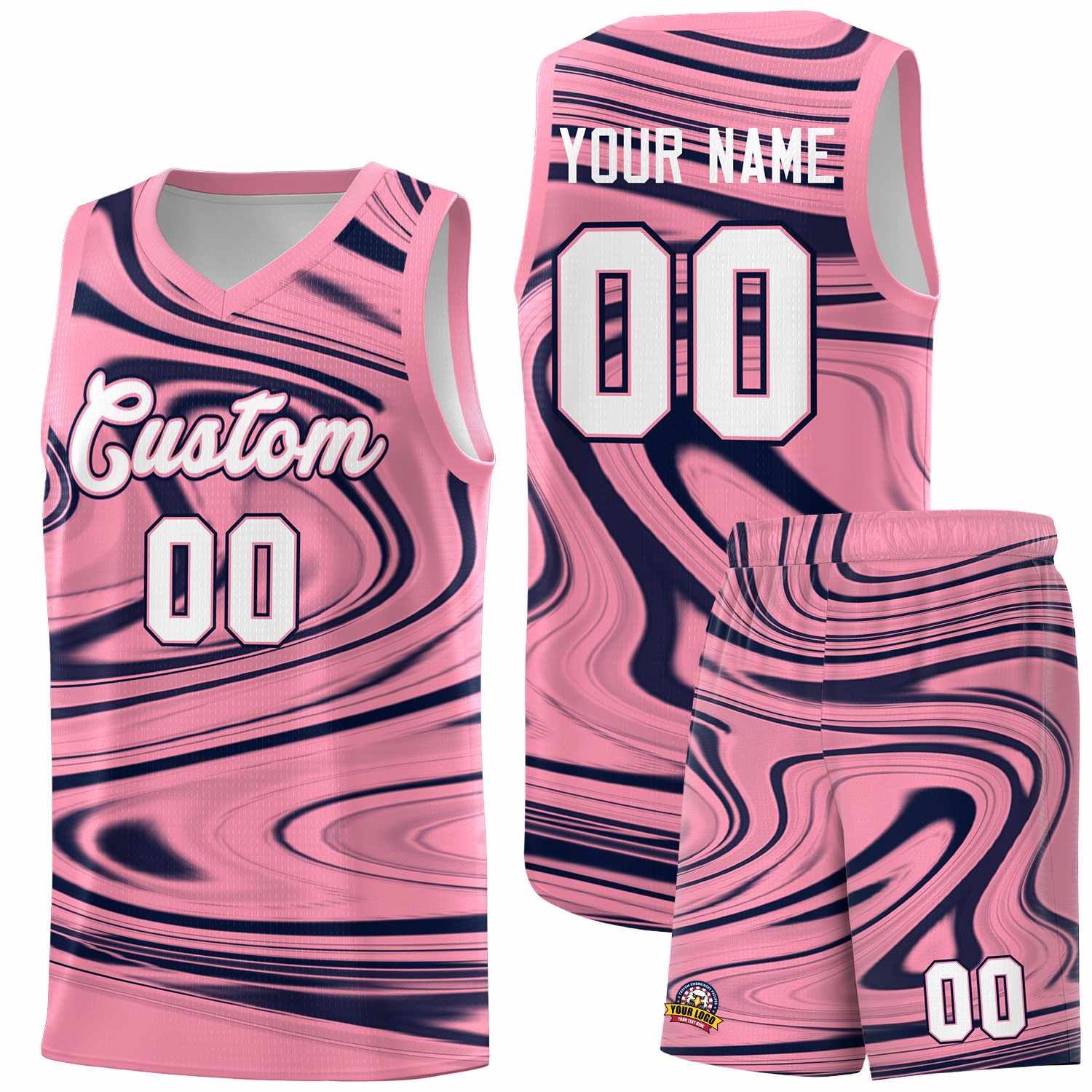 Custom Bright Green Navy Graffiti Pattern Fluids Style Sports Uniform Basketball Jersey Sets