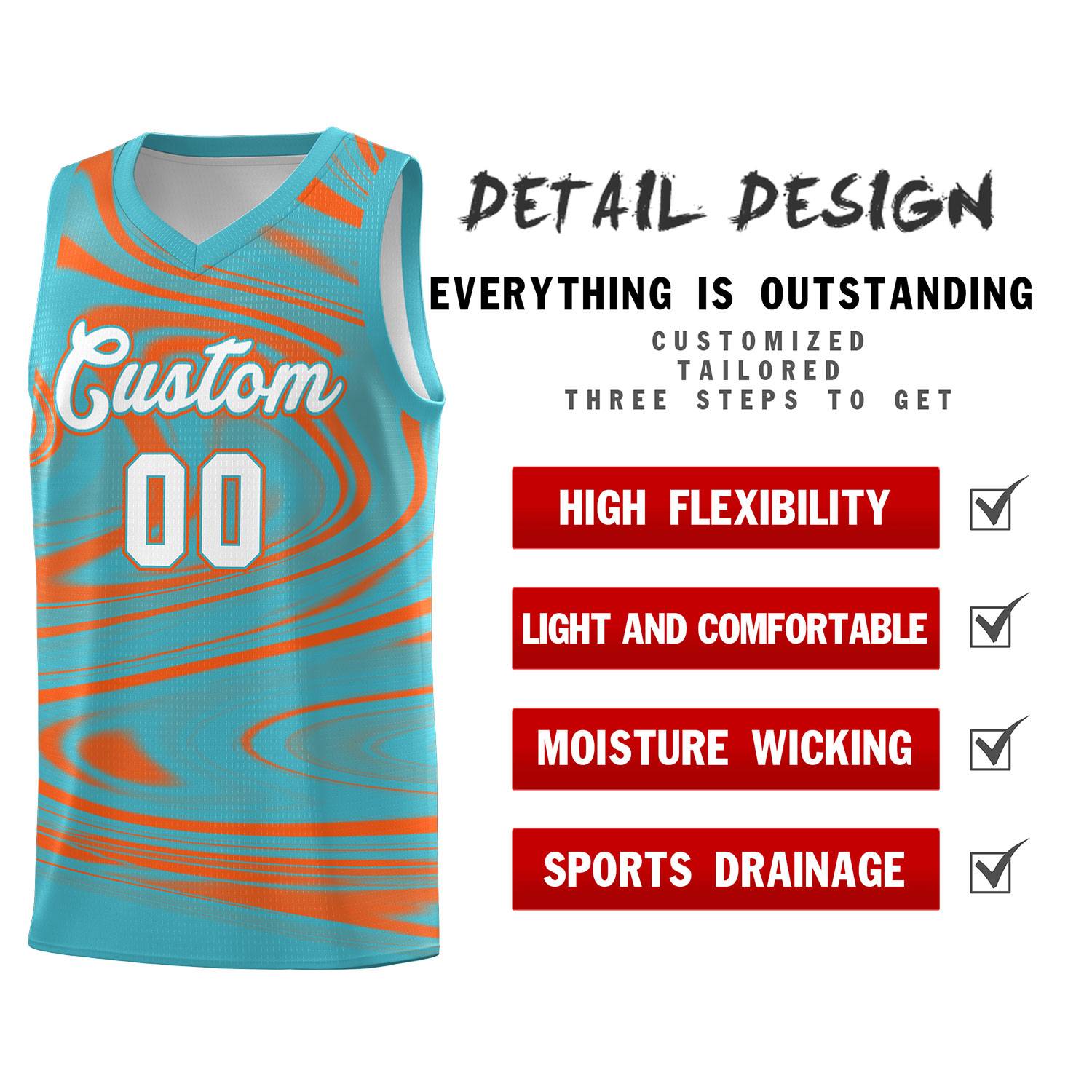 Custom Aqua Orange Graffiti Pattern Fluids Style Sports Uniform Basketball Jersey Sets