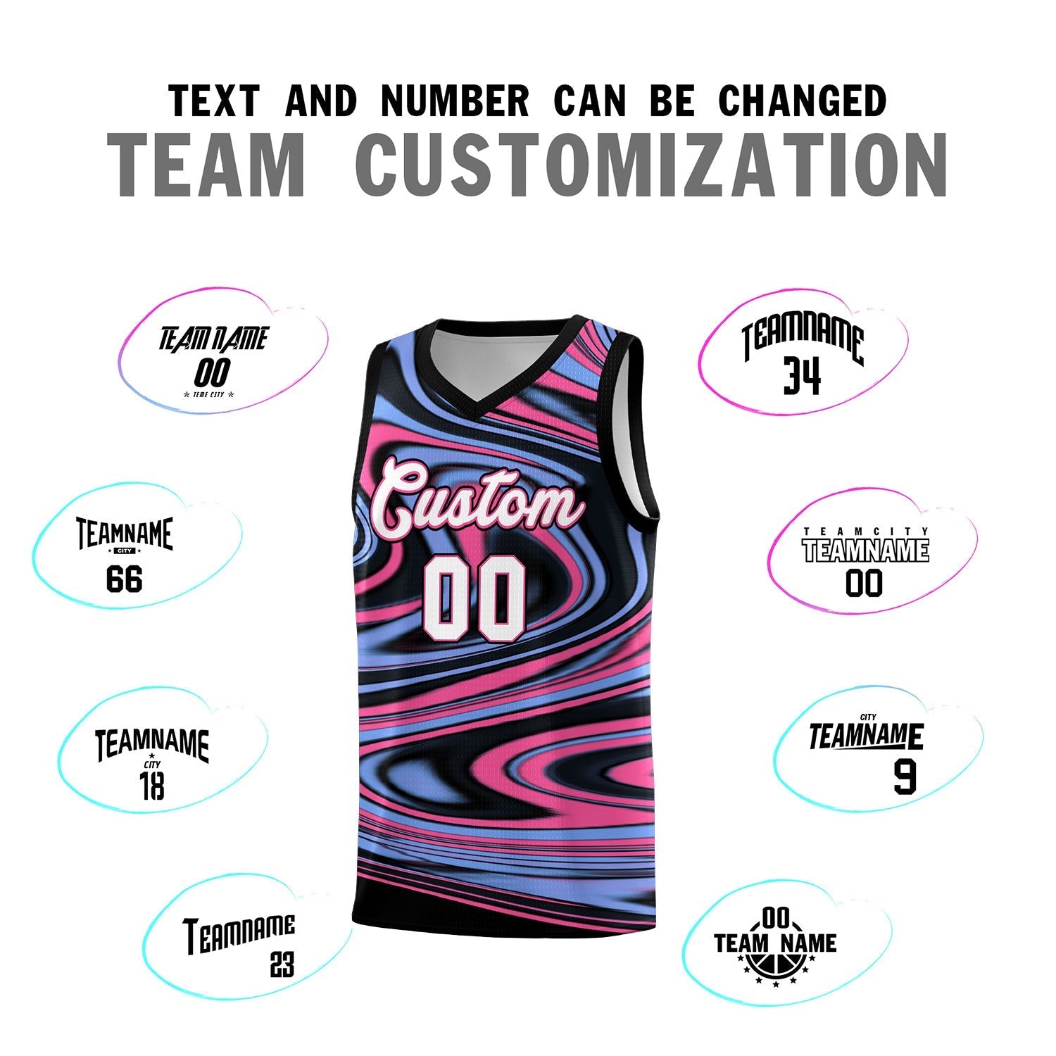 Custom Black Light Blue Graffiti Pattern Fluids Style Sports Uniform Basketball Jersey Sets