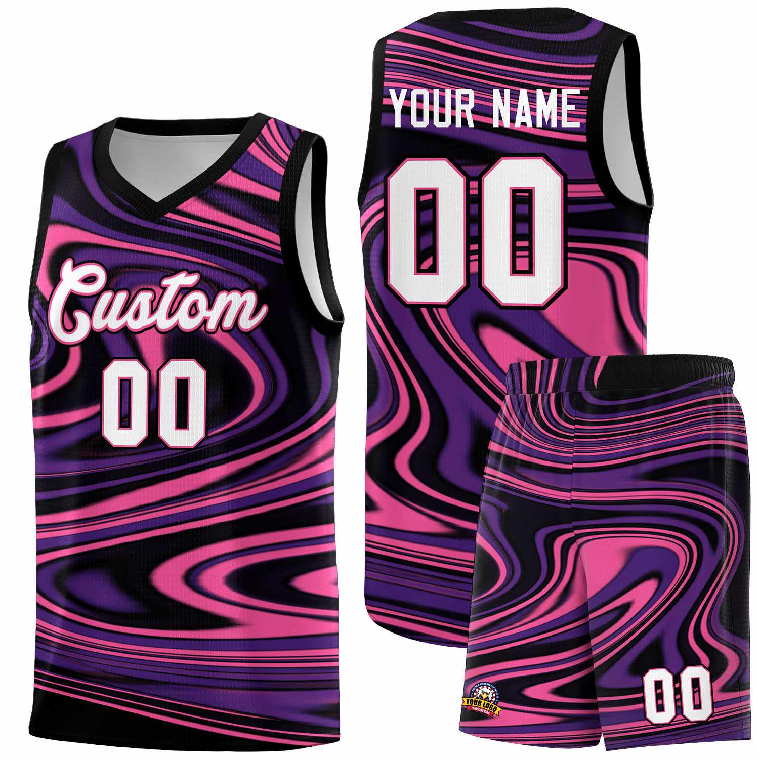 Custom Black Purple Graffiti Pattern Fluids Style Sports Uniform Basketball Jersey Sets