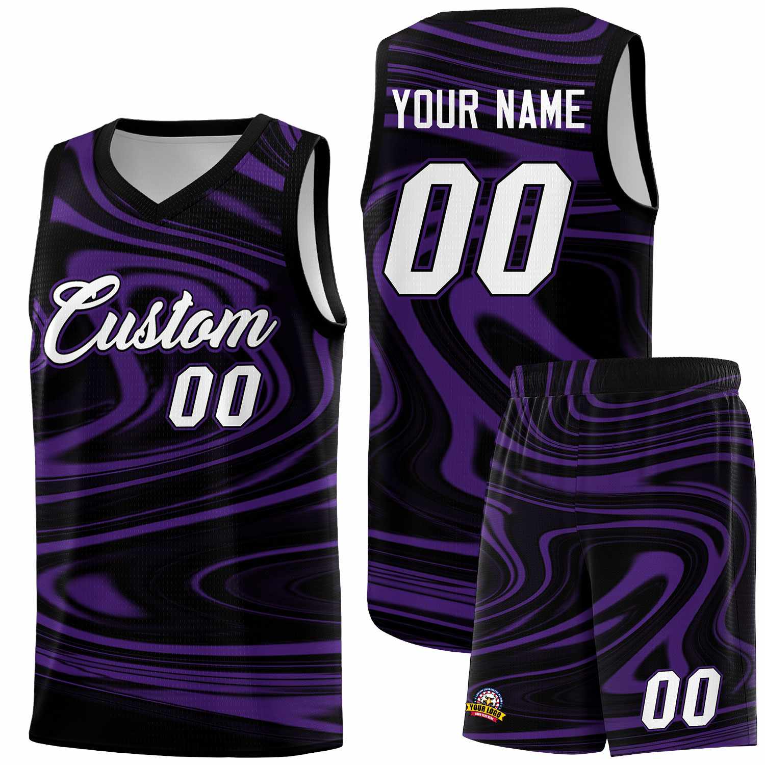Custom Black Purple Graffiti Pattern Fluids Style Sports Uniform Basketball Jersey Sets