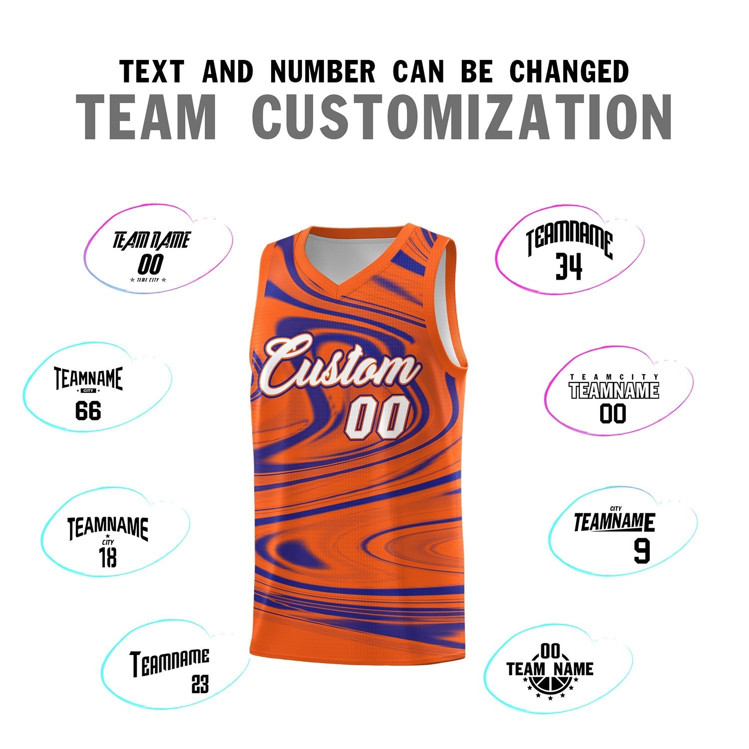 Custom Orange Royal Graffiti Pattern Fluids Style Sports Uniform Basketball Jersey Sets